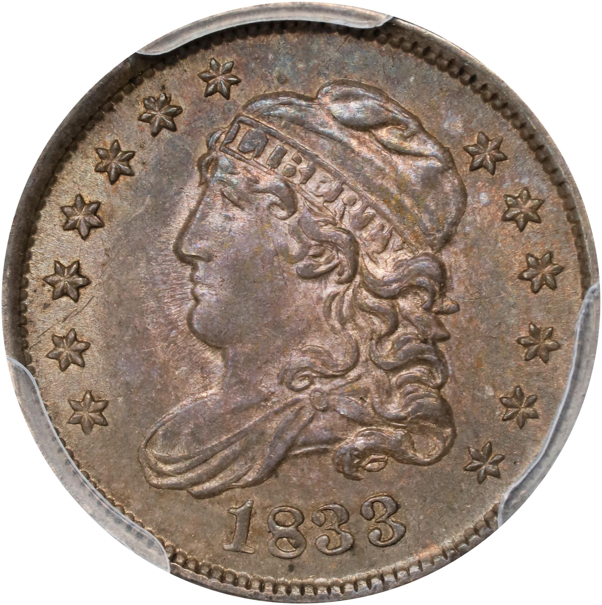 image for: 1833 Capped Bust Half Dime. LM-3.4, V-4B. Rarity-2. MS-62 (PCGS). CAC.