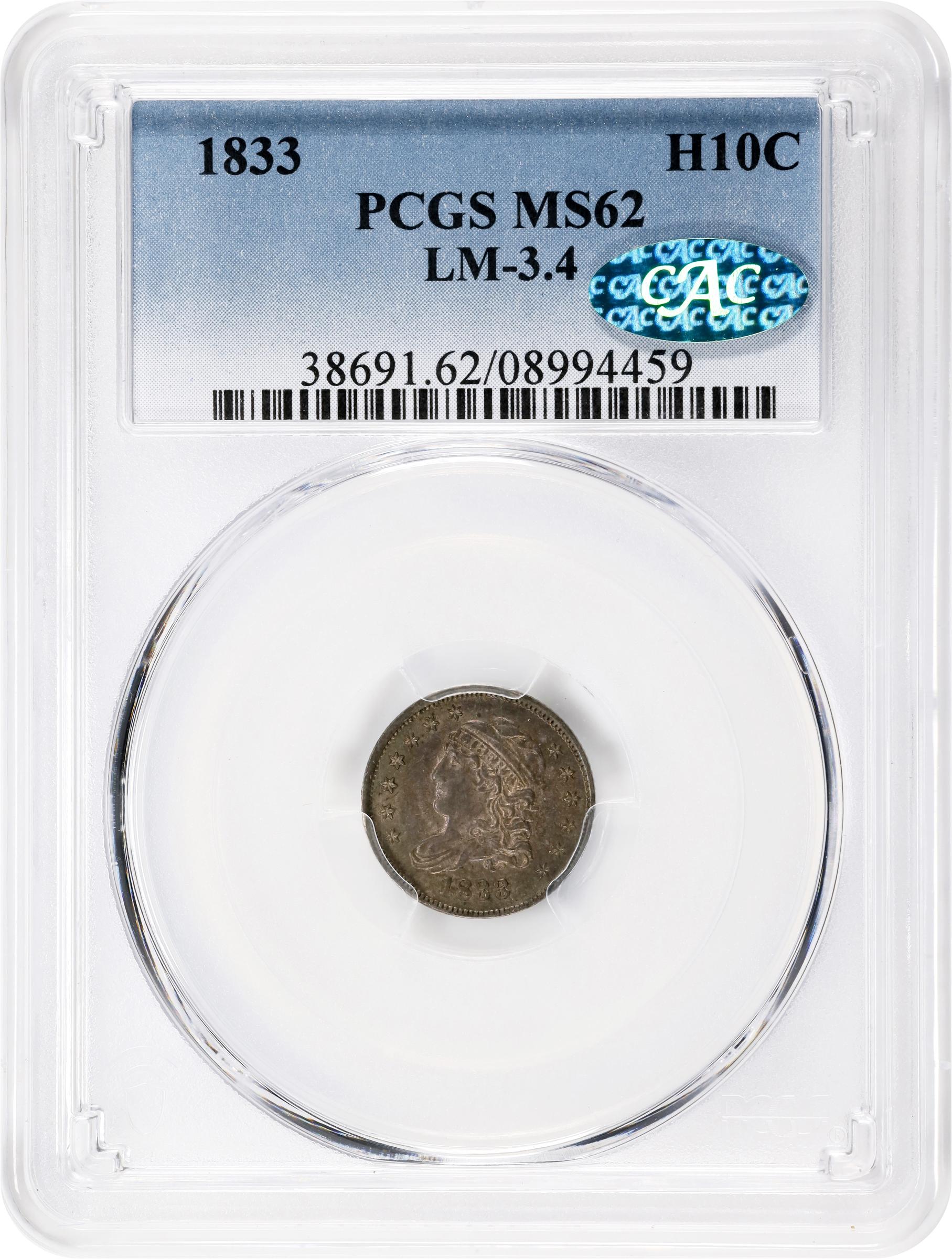 image for: 1833 Capped Bust Half Dime. LM-3.4, V-4B. Rarity-2. MS-62 (PCGS). CAC.