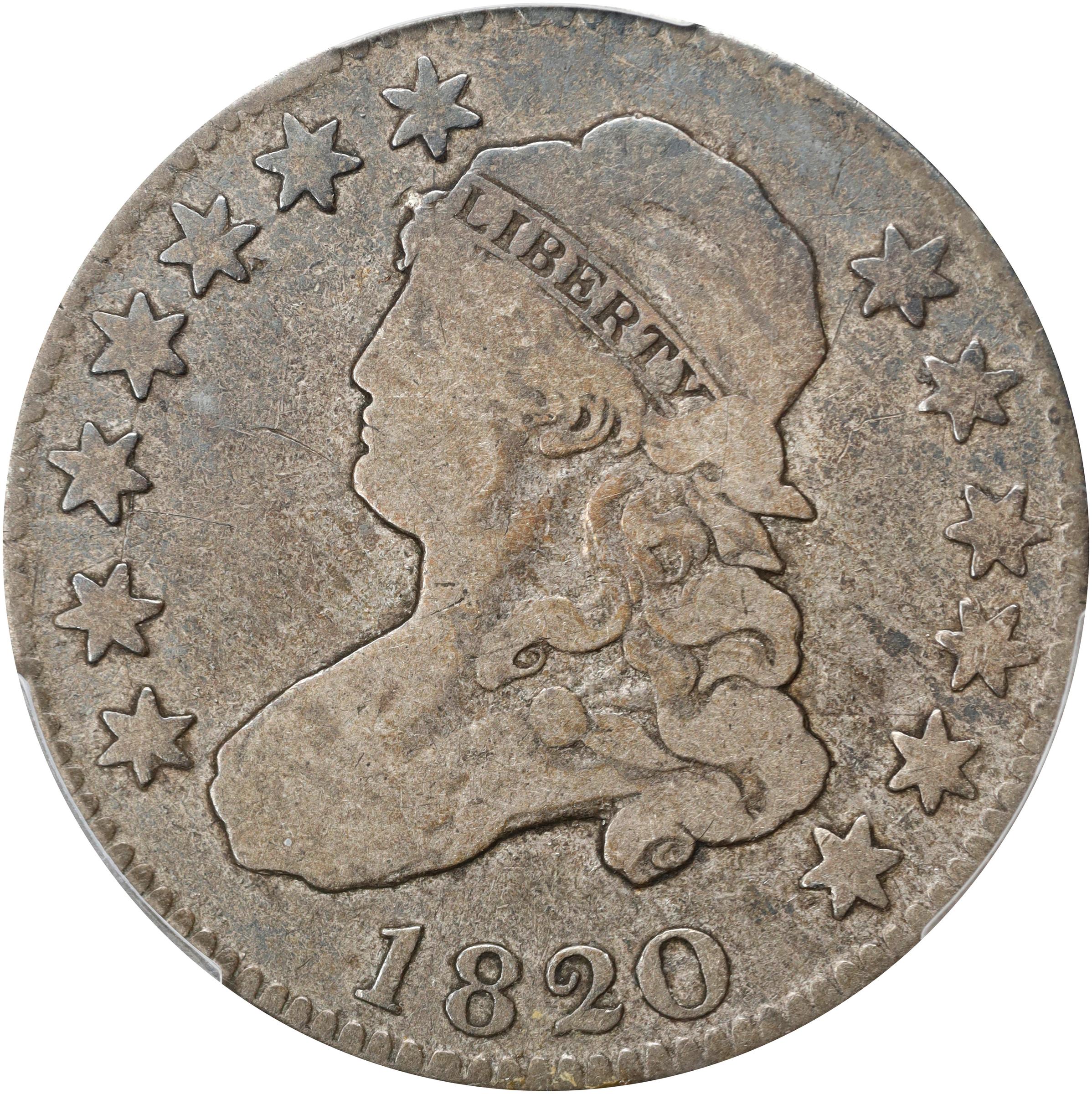 image for: 1820 Capped Bust Quarter. B-3. Rarity-3. Medium 0. VG-10 (PCGS).