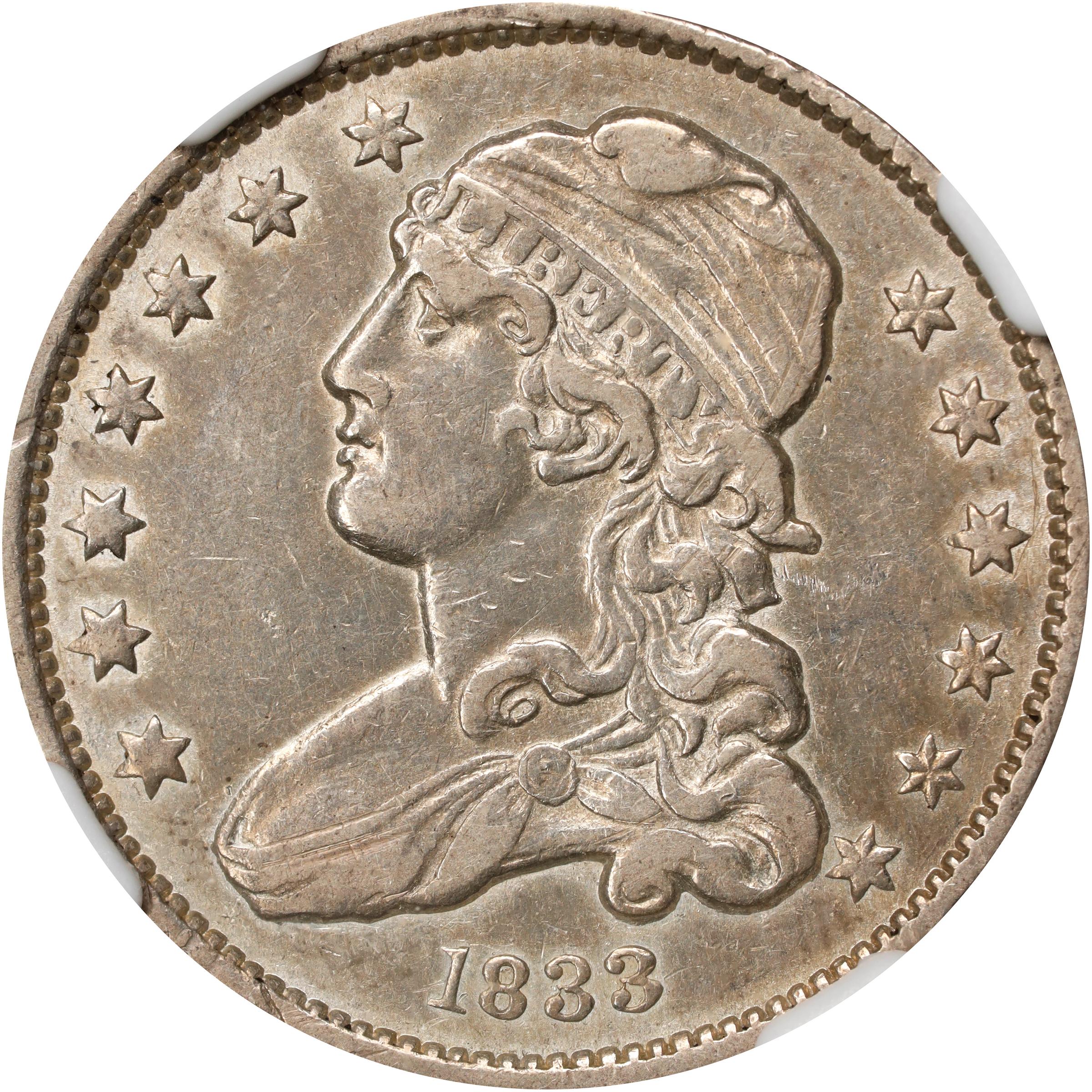 image for: 1833 Capped Bust Quarter. B-1. Rarity-2. AU-50 (NGC).