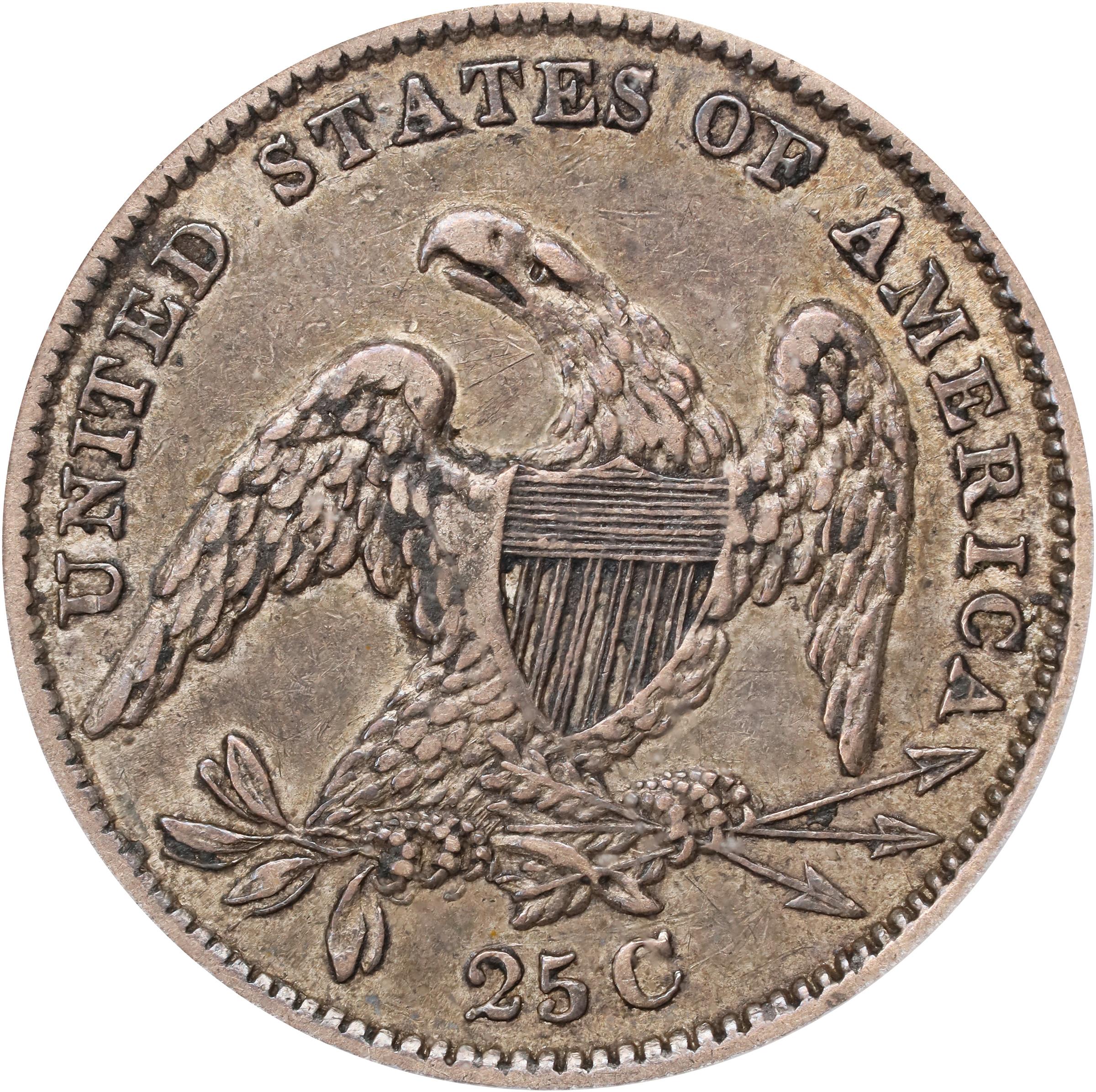 image for: 1833 Capped Bust Quarter. B-2, FS-901. Rarity-3. Repunched Reverse Letters. AU-50 (PCGS). CAC.