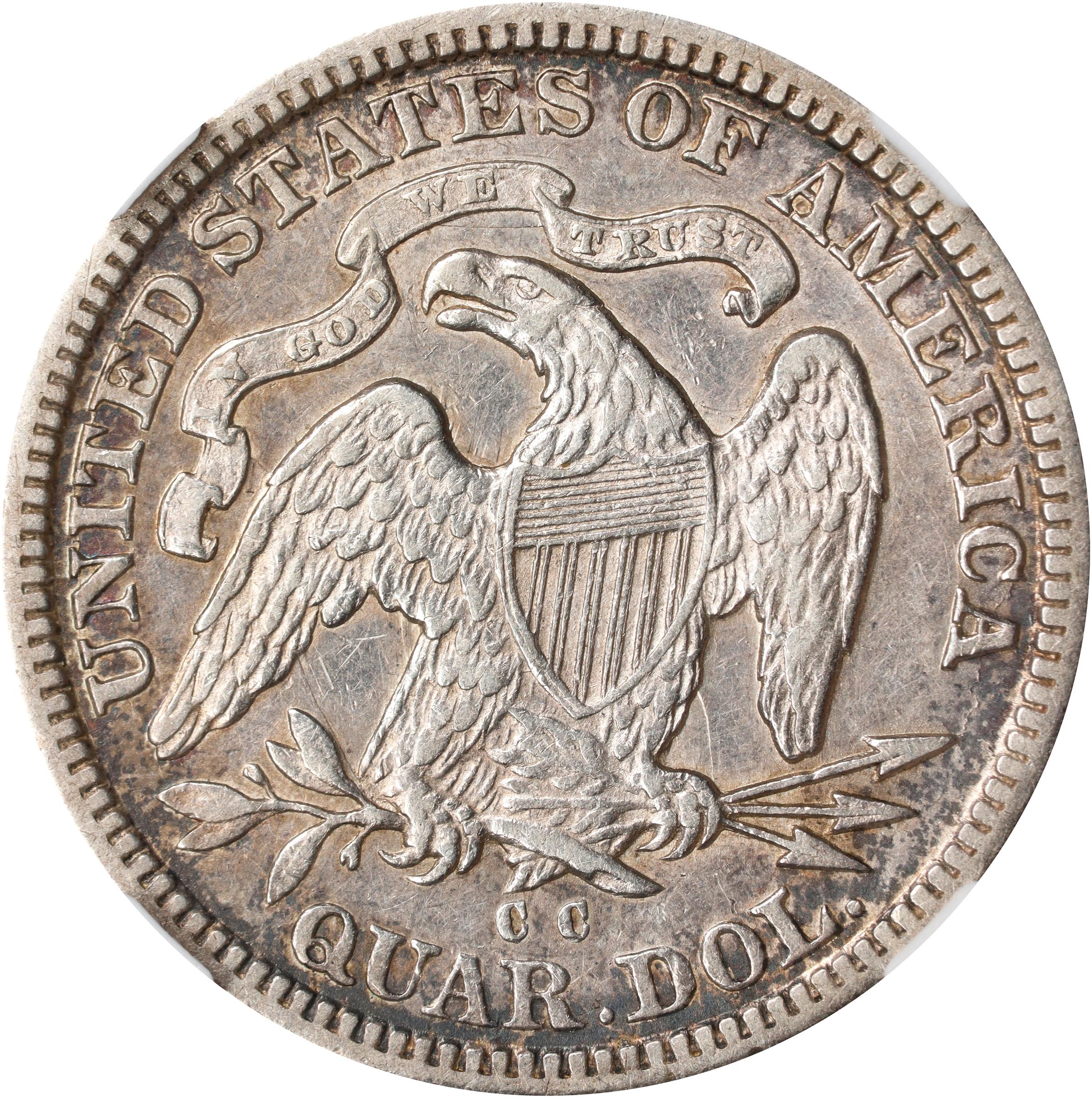 image for: 1877-CC Liberty Seated Quarter. Briggs 2-B, FS-301. Repunched Date. AU-53 (NGC).