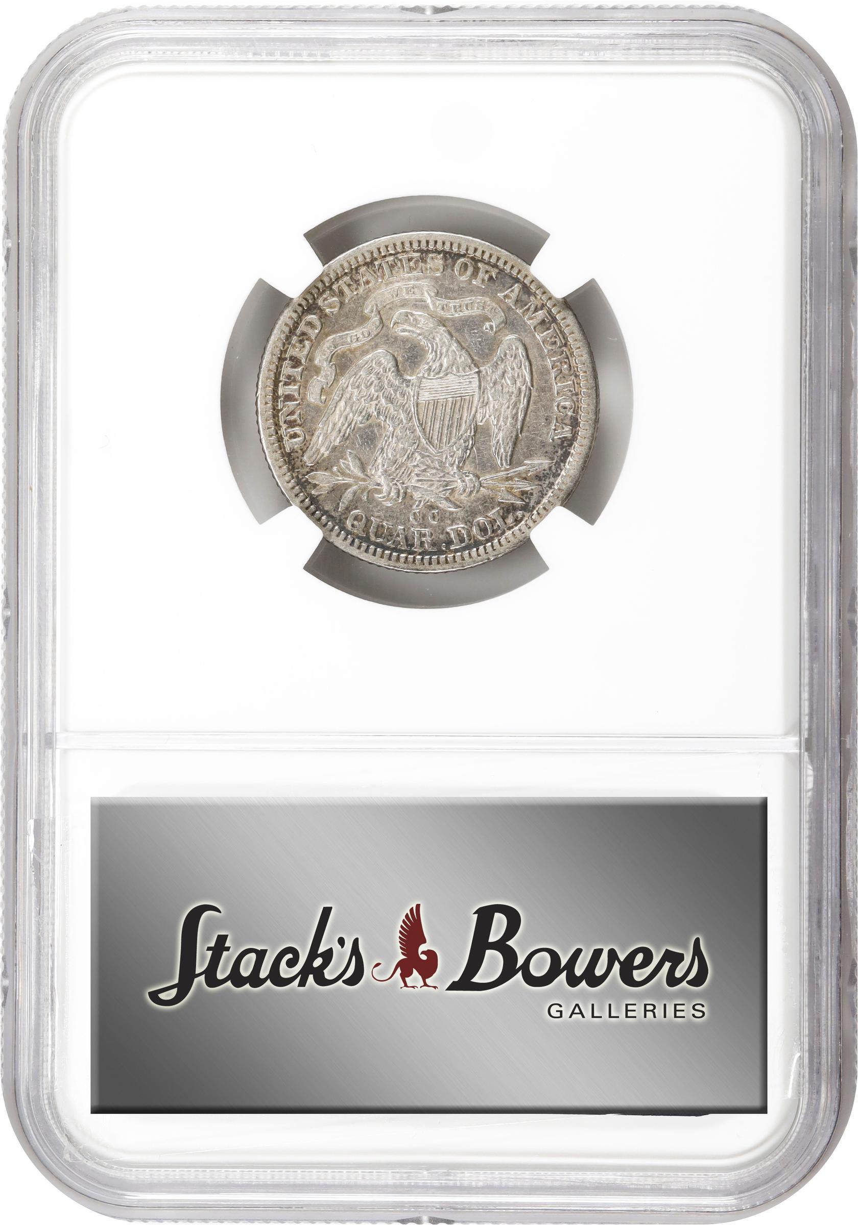 image for: 1877-CC Liberty Seated Quarter. Briggs 2-B, FS-301. Repunched Date. AU-53 (NGC).