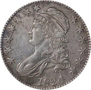 image for: 1824/4 Capped Bust Half Dollar. O-109. Rarity-2. AU-55 Details--Cleaned (ANACS).