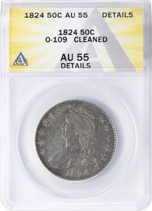 image for: 1824/4 Capped Bust Half Dollar. O-109. Rarity-2. AU-55 Details--Cleaned (ANACS).