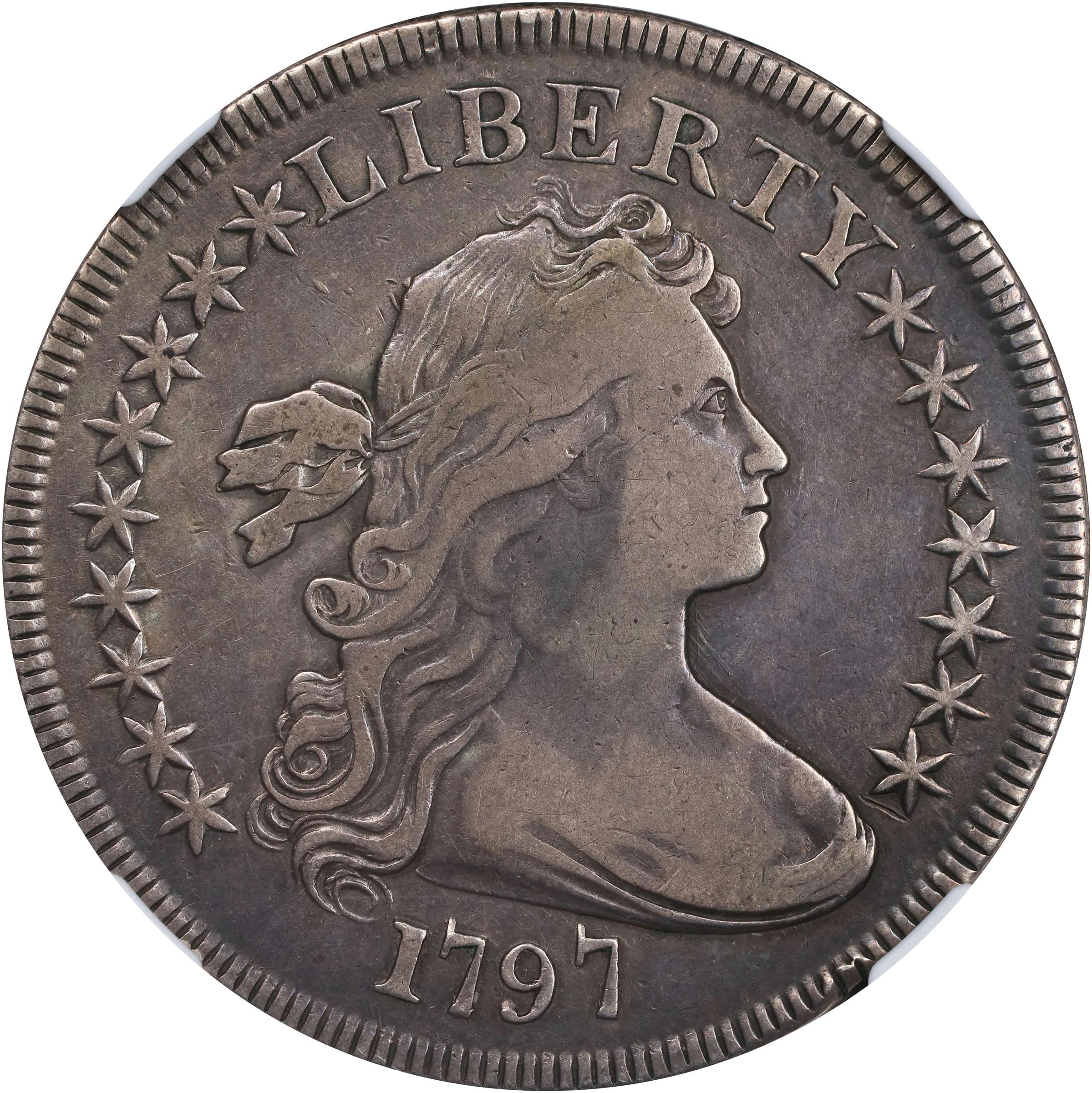 1797 Draped Bust Dollar 9x7 Stars, Small Letters Mint State (MS