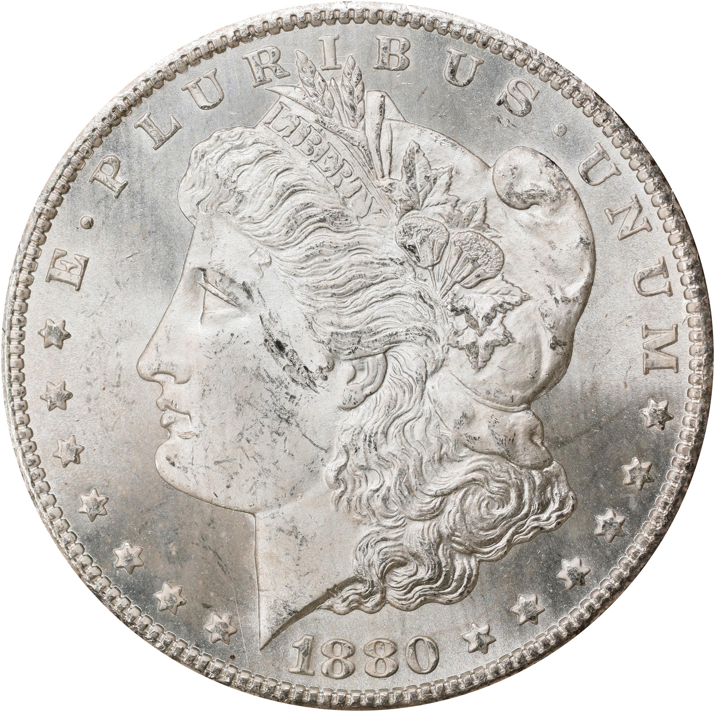1880-CC GSA Morgan Silver Dollar. VAM-5. Top 100 Variety. 8/High 7. MS-63 (NGC).