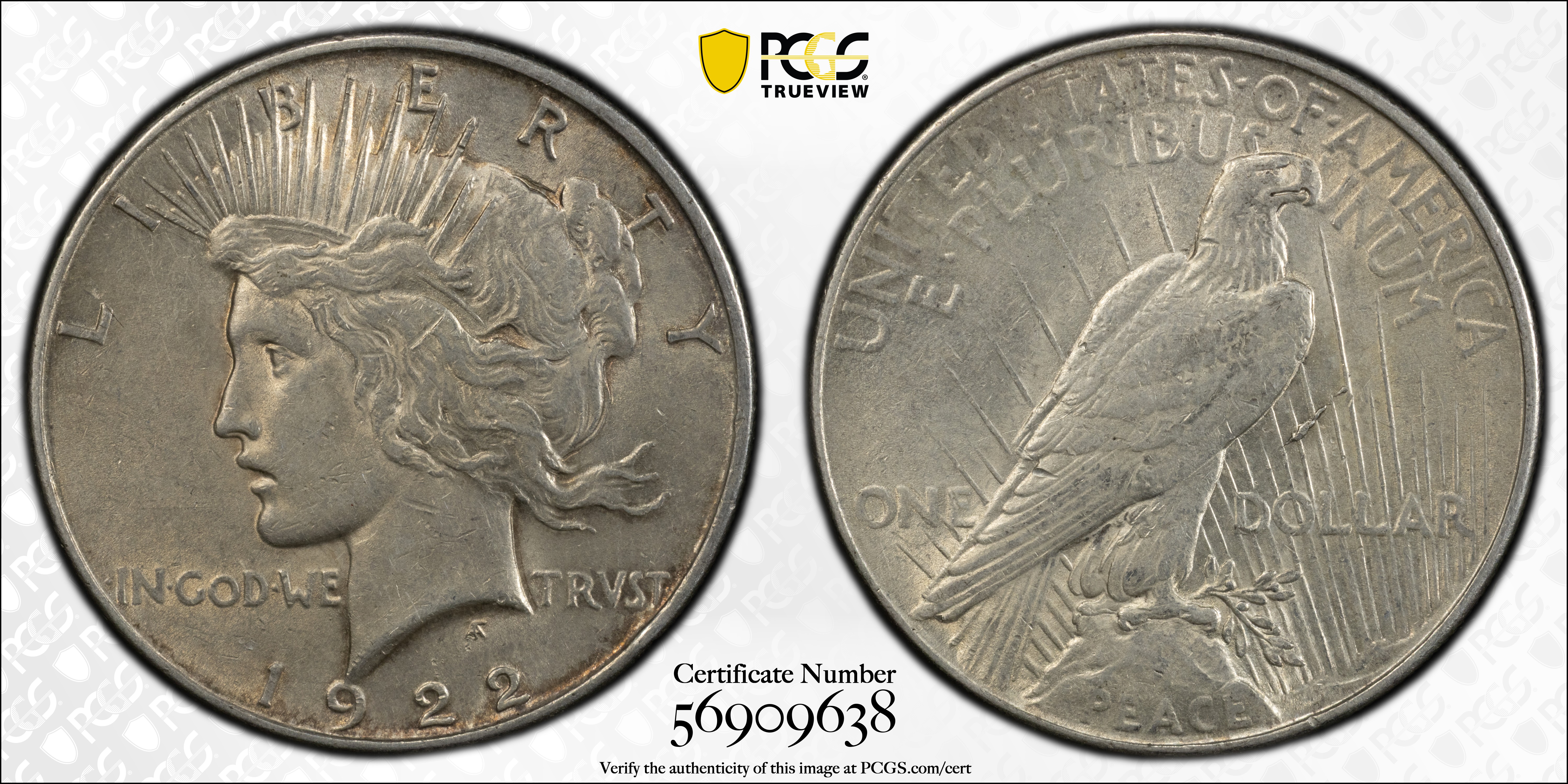 image for: 1922 Peace Silver Dollar. VAM-1F. Top 50 Variety. Early Die State. Field Break. AU-53 (PCGS).