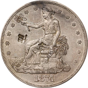 image for: 1874-S Trade Dollar. Chop Mark. AU-50 (PCGS).