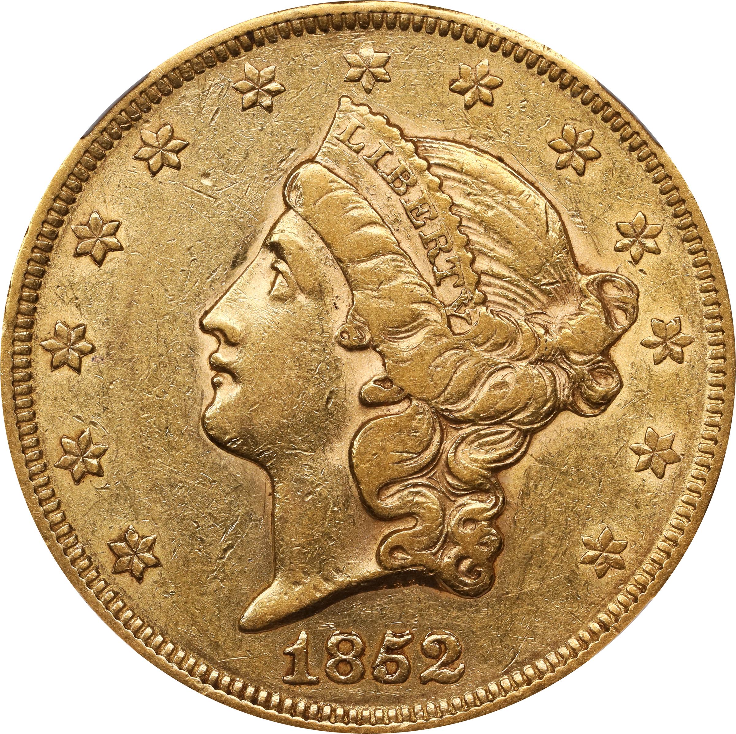 image for: 1852/1852 Liberty Head Double Eagle. FS-301. Repunched Date. AU-53 (NGC).