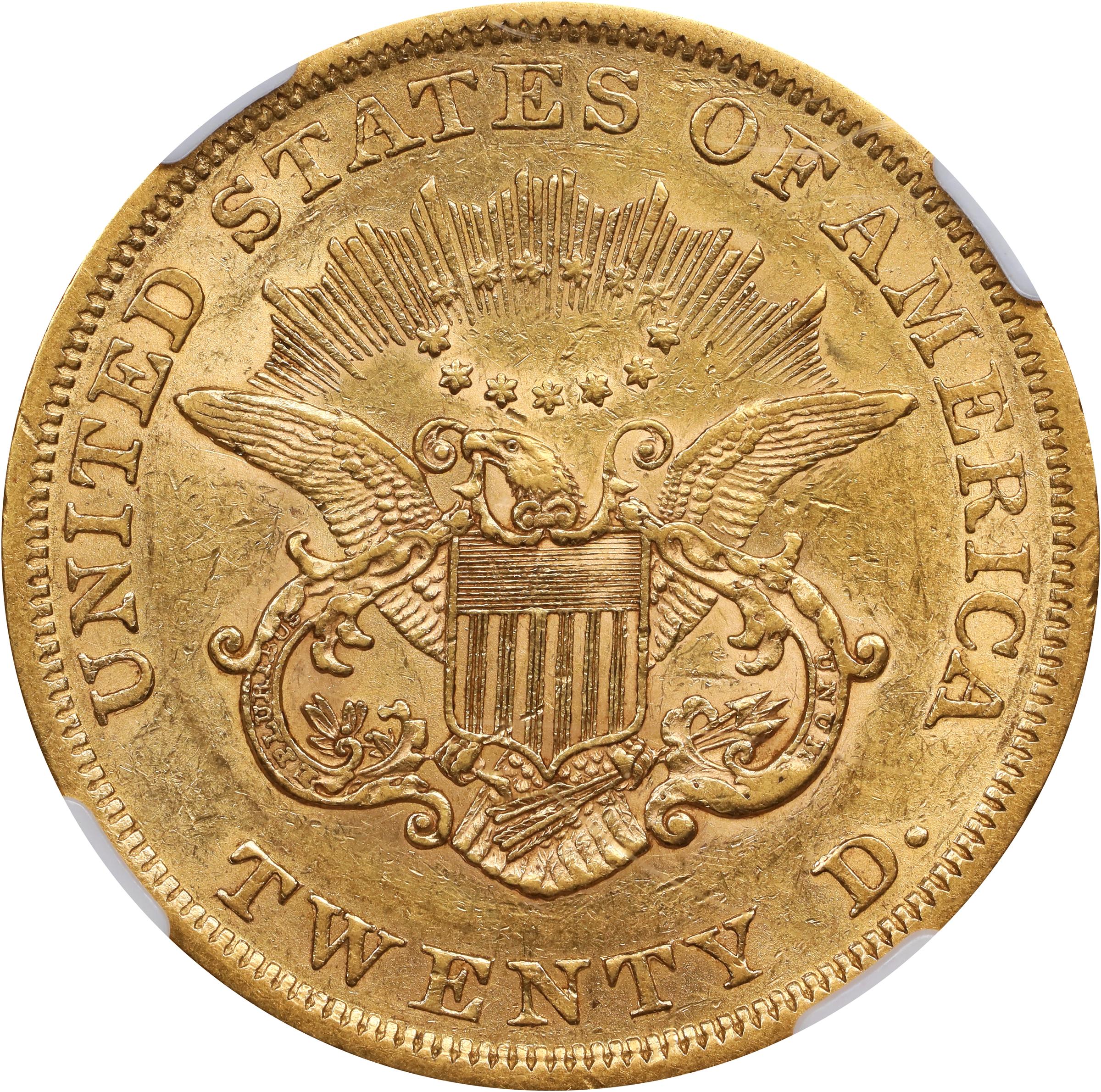 image for: 1852/1852 Liberty Head Double Eagle. FS-301. Repunched Date. AU-53 (NGC).