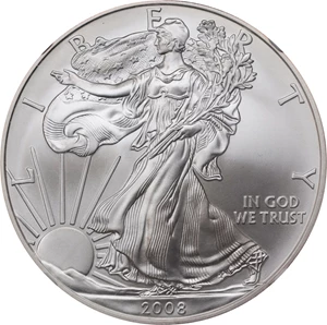 image for: 2008-W Silver Eagle. Reverse of 2007. Specimen-70 (NGC).
