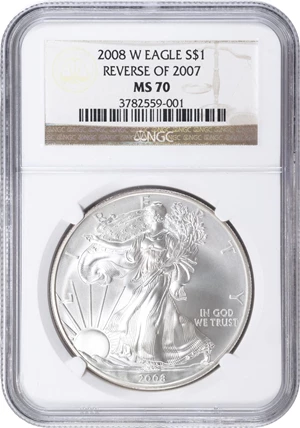 image for: 2008-W Silver Eagle. Reverse of 2007. Specimen-70 (NGC).