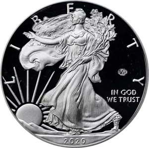 image for: 2020-W Silver Eagle. 75th Anniversary of the End of World War II V75 Privy Mark. First Strike. Proof-70 Deep Cameo (PCGS).