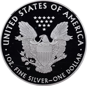 image for: 2020-W Silver Eagle. 75th Anniversary of the End of World War II V75 Privy Mark. First Releases. Proof-70 Ultra Cameo (NGC).
