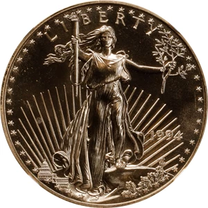 image for: 1994 One-Ounce Gold Eagle. MS-69 PL (NGC). Miles Standish Signature.