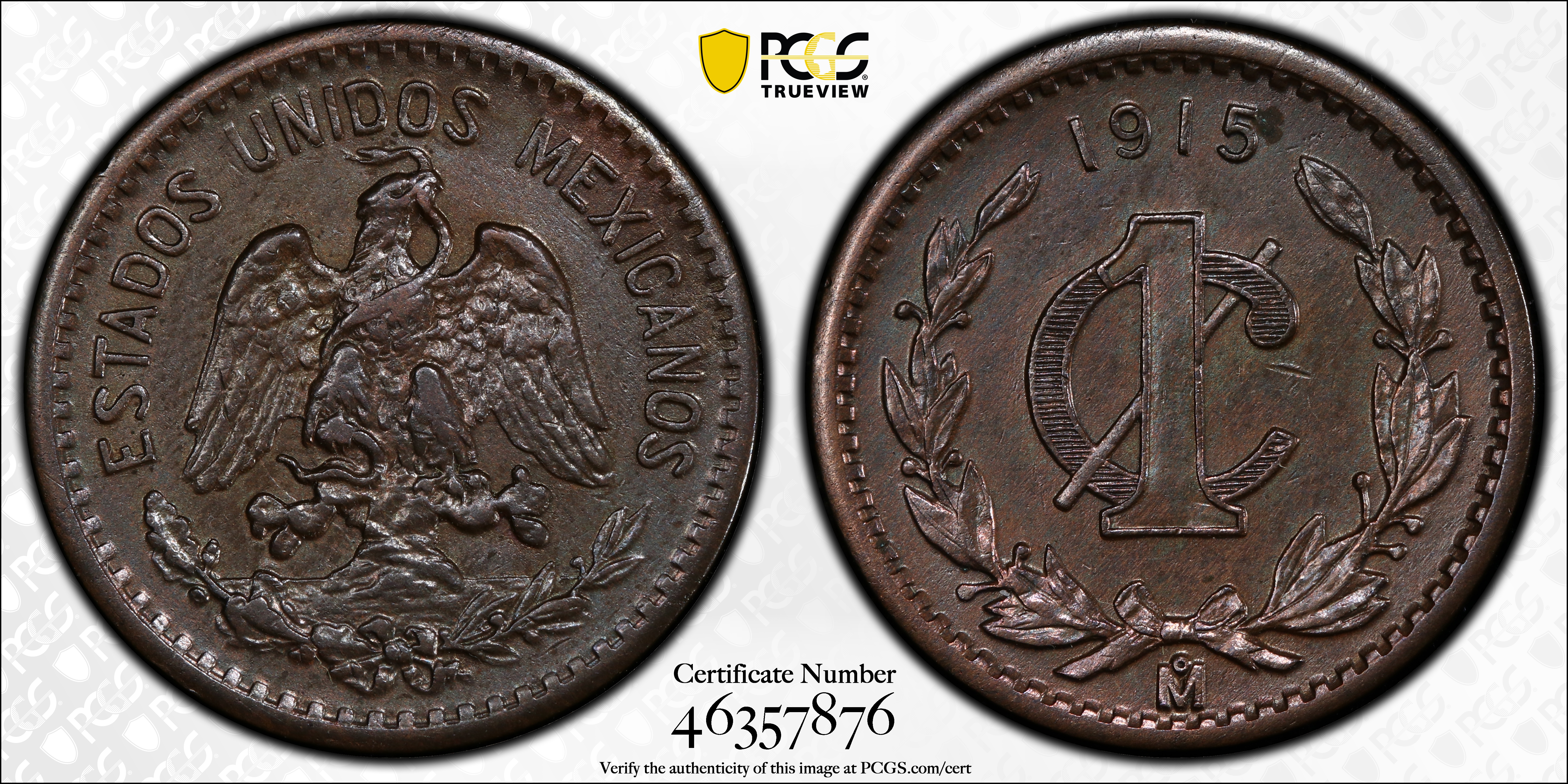 image for: MEXICO. Centavo, 1915-Mo. Mexico City Mint. PCGS MS-62 Brown.