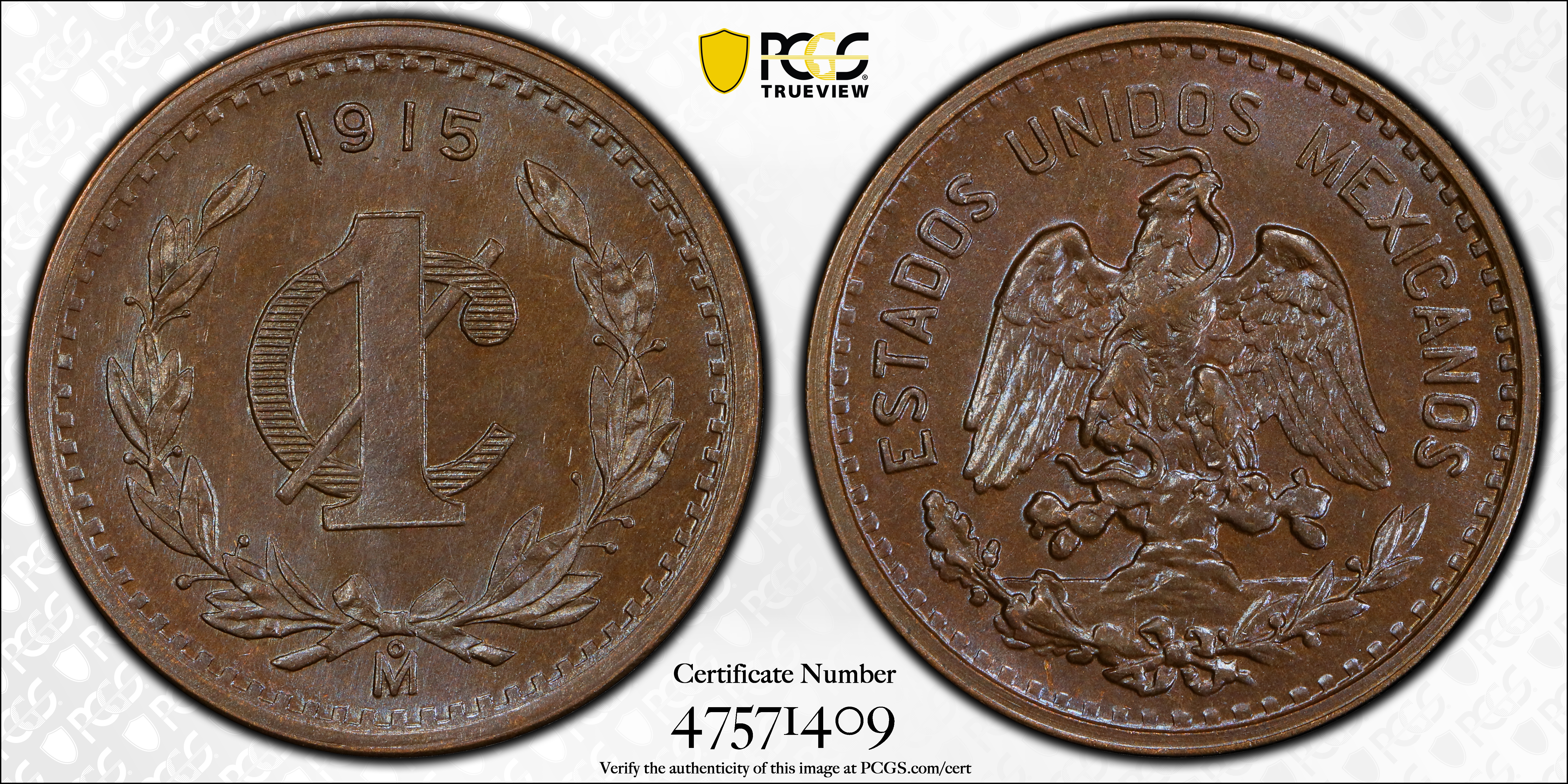 image for: MEXICO. Centavo, 1915-Mo. Mexico City Mint. PCGS MS-65 Brown.