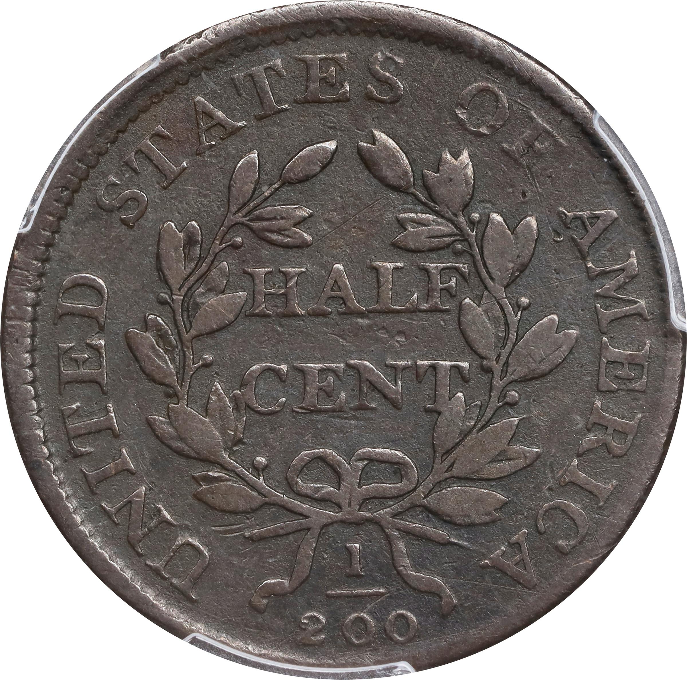 image for: 1808/7 Draped Bust Half Cent. C-2. Rarity-2. Fine-12 (PCGS).
