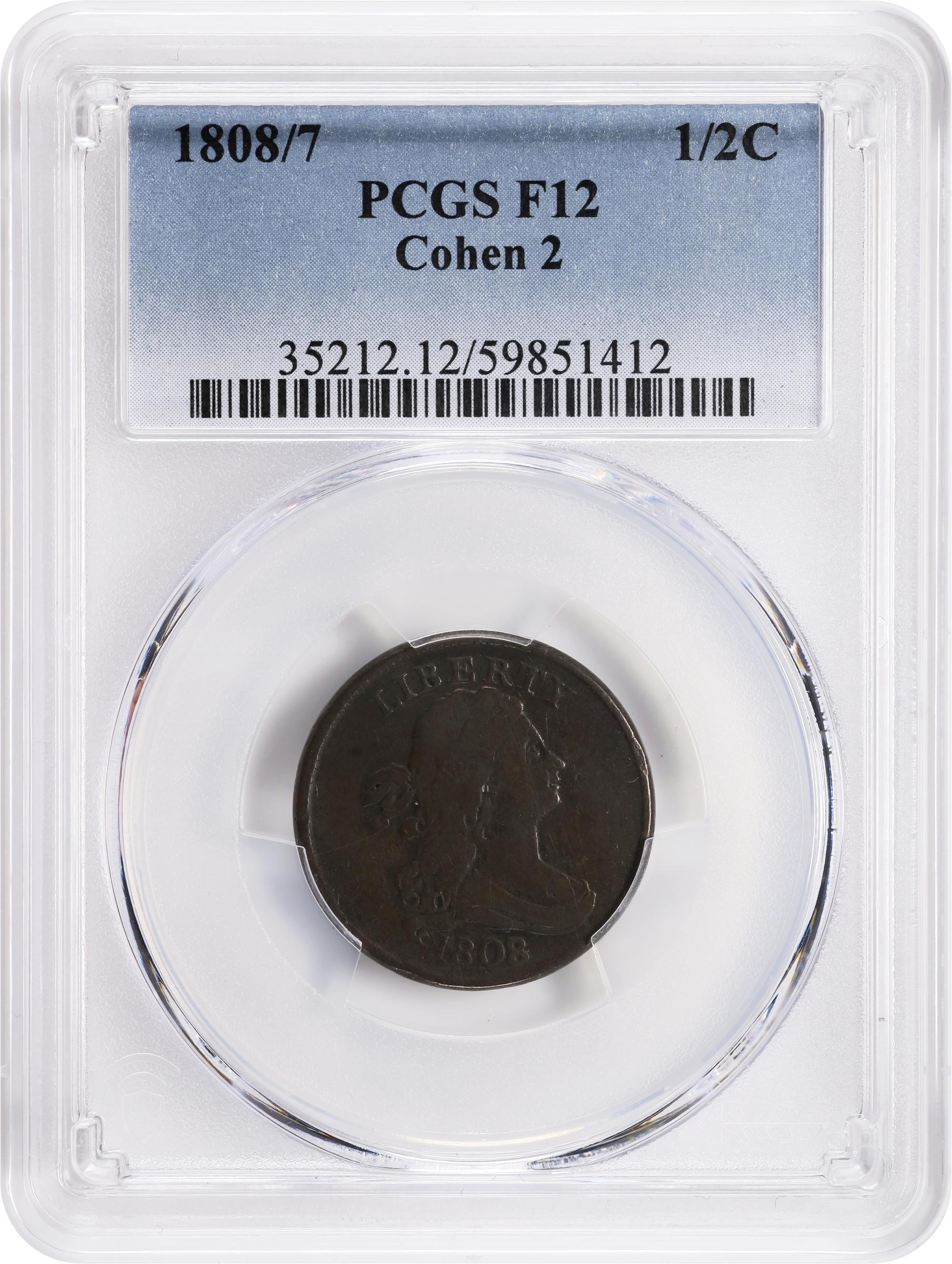 image for: 1808/7 Draped Bust Half Cent. C-2. Rarity-2. Fine-12 (PCGS).