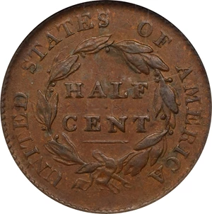image for: 1825 Classic Head Half Cent. C-2. Rarity-1. AU-58 BN (NGC).