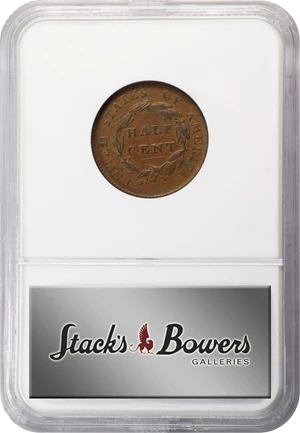 image for: 1825 Classic Head Half Cent. C-2. Rarity-1. AU-58 BN (NGC).