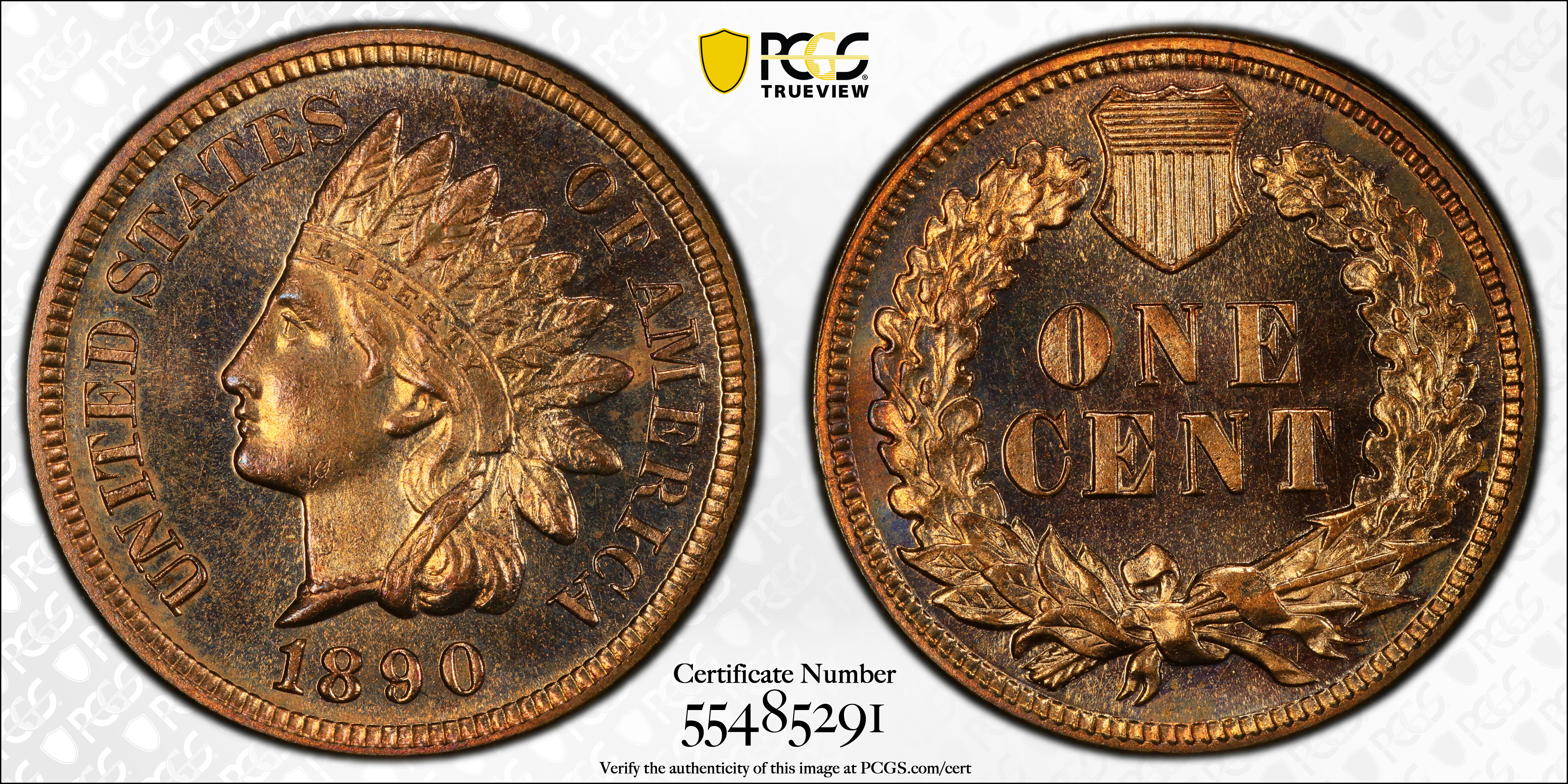 image for: 1890 Indian Cent. Proof-65 RD (PCGS).