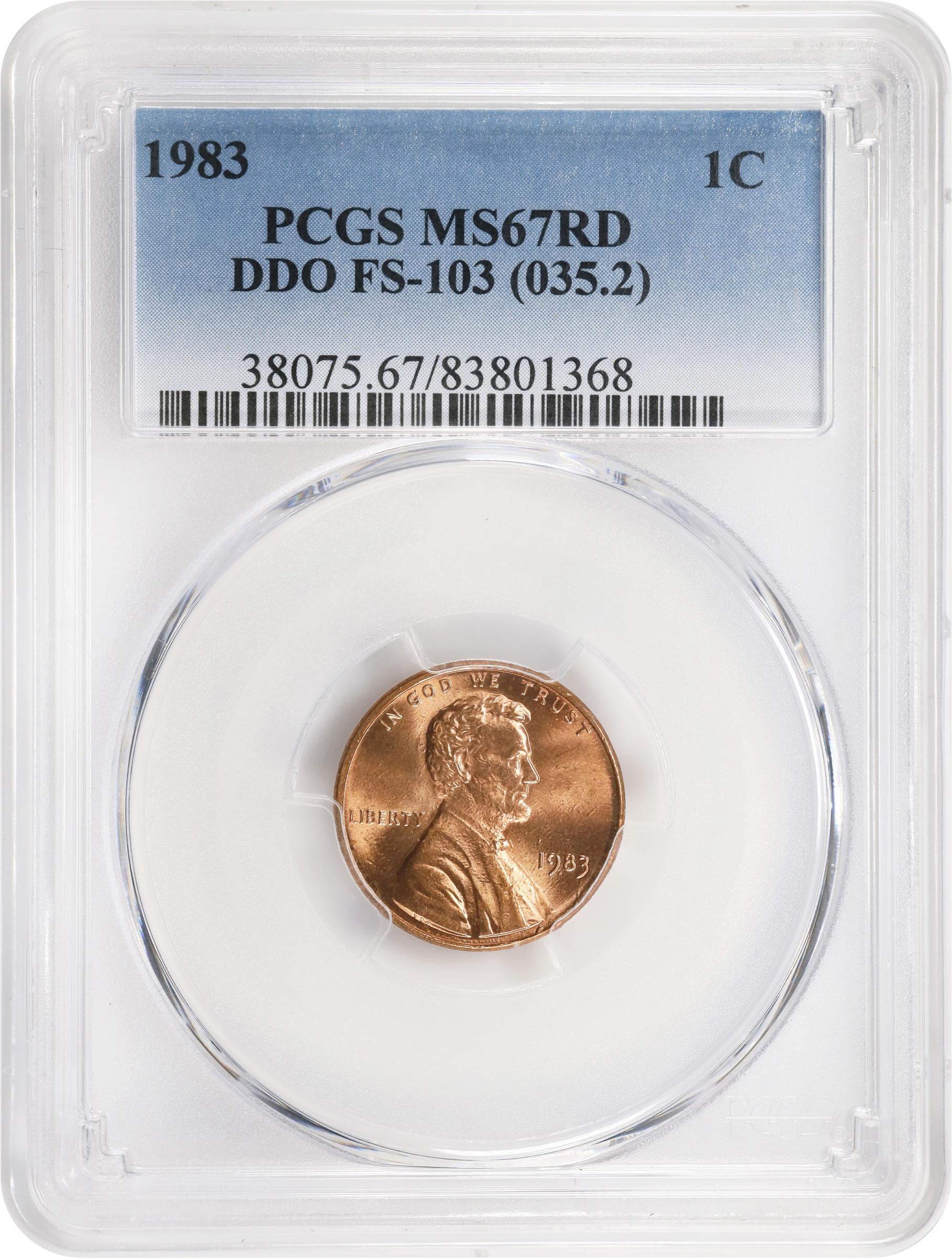 image for: 1983 Lincoln Cent. FS-103. Doubled Die Obverse. MS-67 RD (PCGS).
