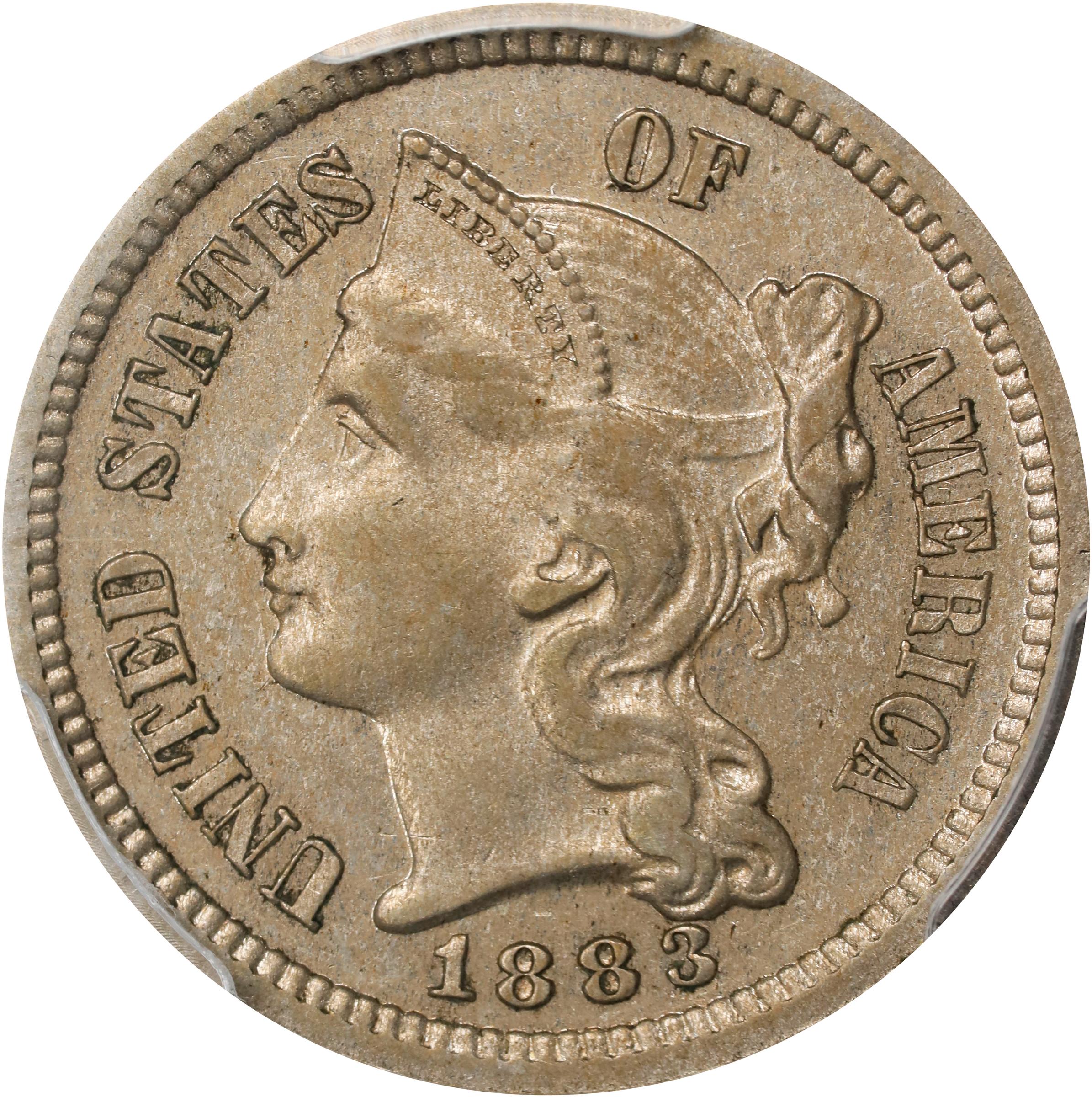 1883 Nickel Three-Cent Piece. Proof-58 (PCGS).