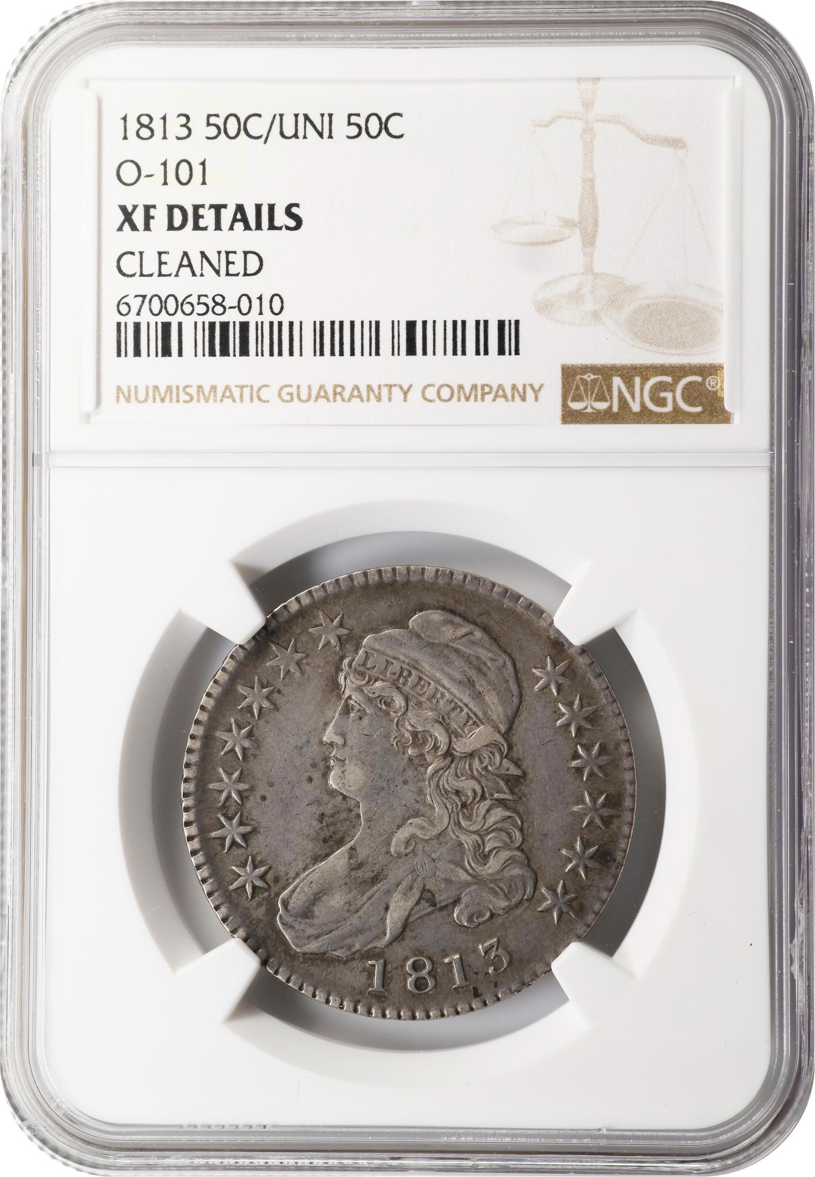 image for: 1813 Capped Bust Half Dollar. O-101. Rarity-1. 50 C./UNI. EF Details--Cleaned (NGC).