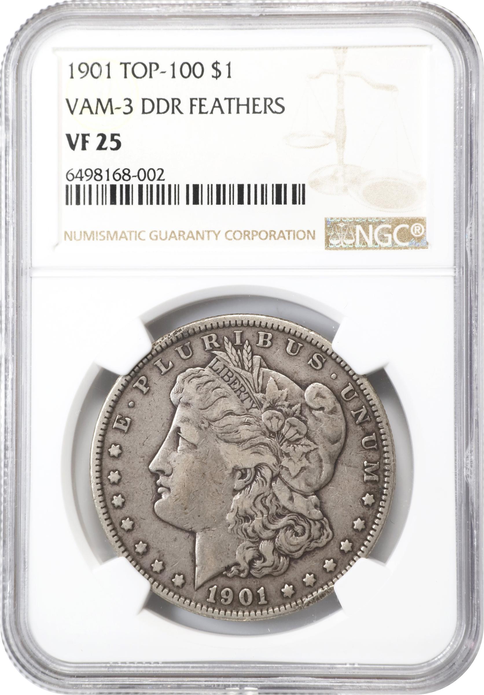 image for: 1901 Morgan Silver Dollar. VAM-3. Top 100 Variety. Doubled Die Reverse, Shifted Eagle. VF-25 (NGC).
