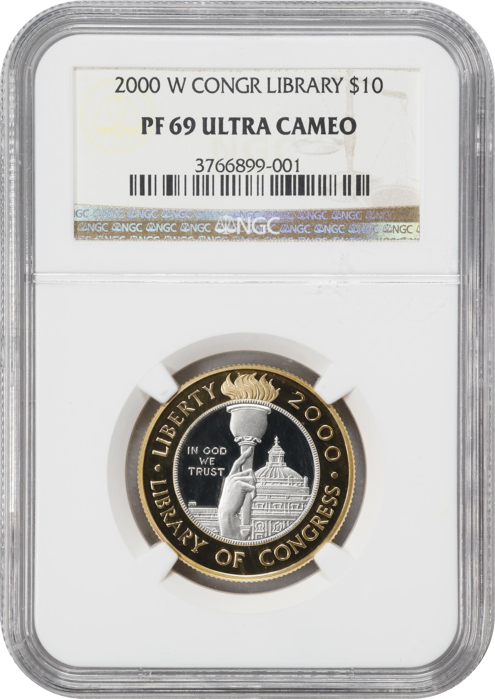 image for: 2000-W Library of Congress Bicentennial Bimetallic $10. Proof-69 Ultra Cameo (NGC).