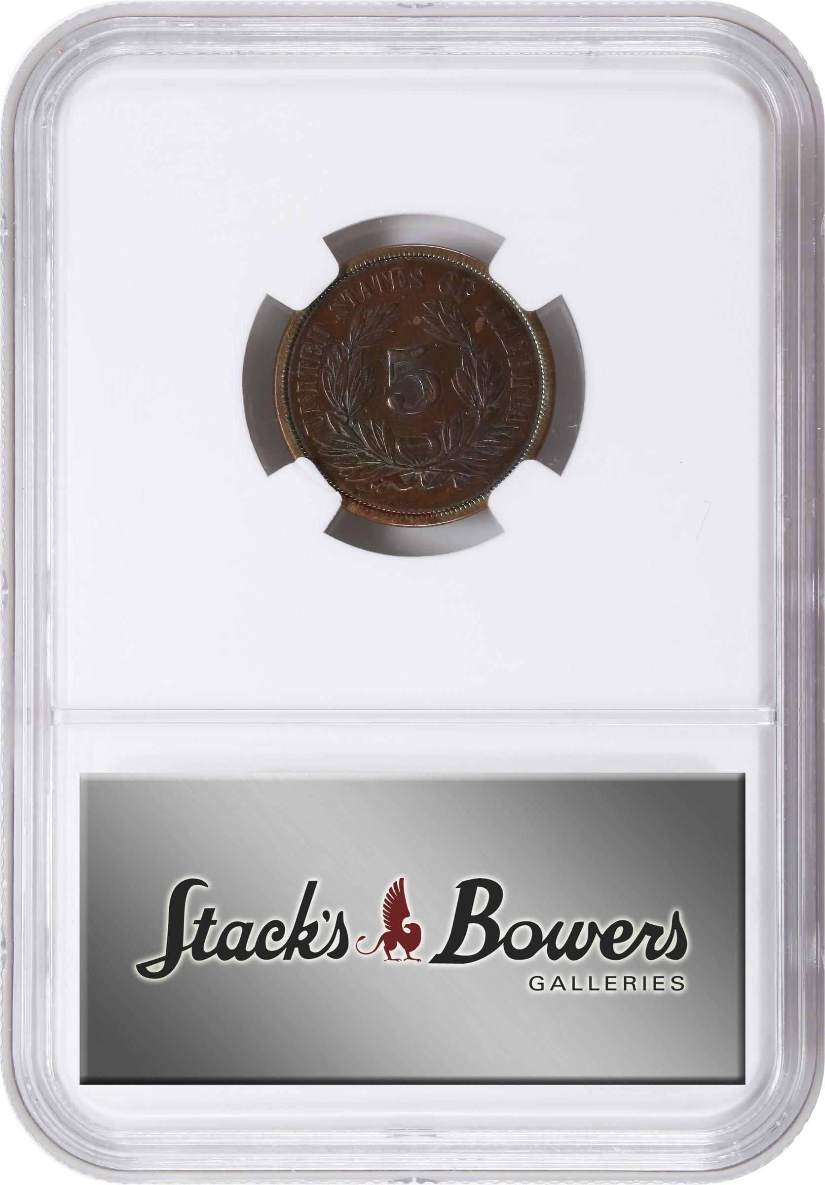 image for: 1866 Pattern Washington Five Cents. Judd-472, Pollock-563, Musante GW-779. Rarity-7-. Copper. Plain Edge. Proof. AU Details--Improperly Cleaned (NGC).