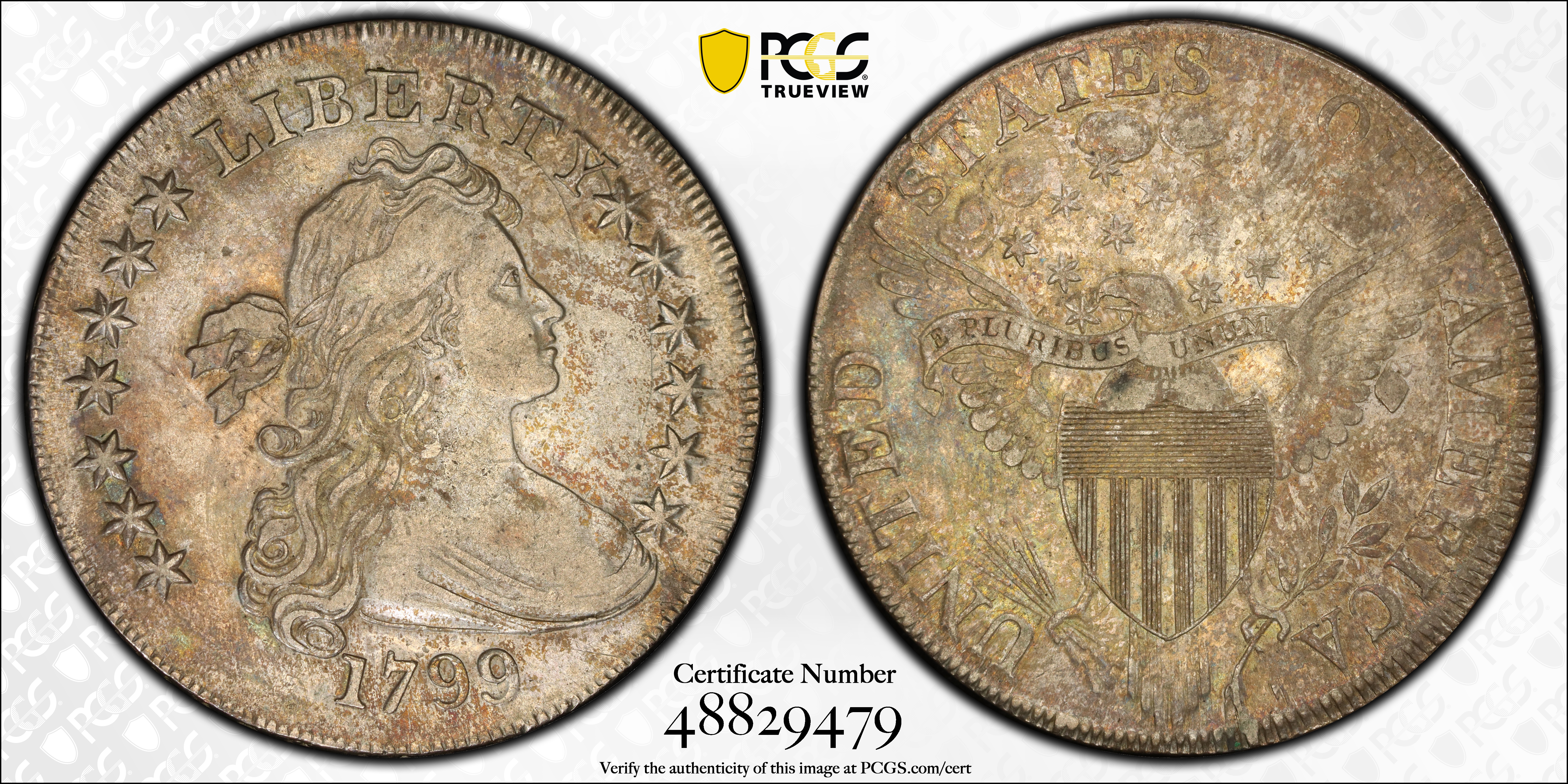 image for: 1799 Draped Bust Silver Dollar. BB-152, B-15a. Rarity-3. Irregular Date, 13-Star Reverse. EF-40 (PCGS).