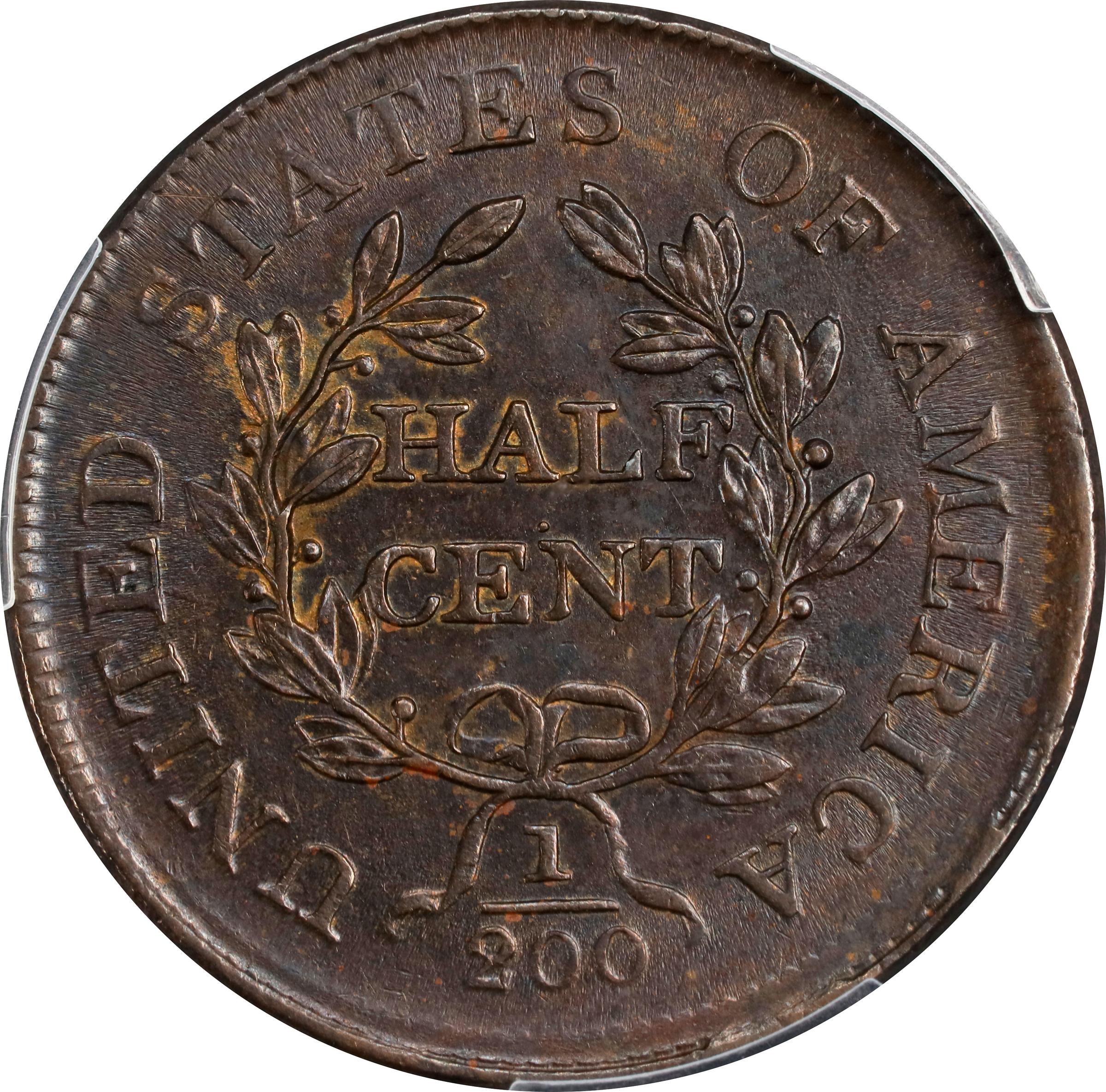 1805 1/2c Small 5, No Stems MS BN AU58 BN CAC thumbnail 2