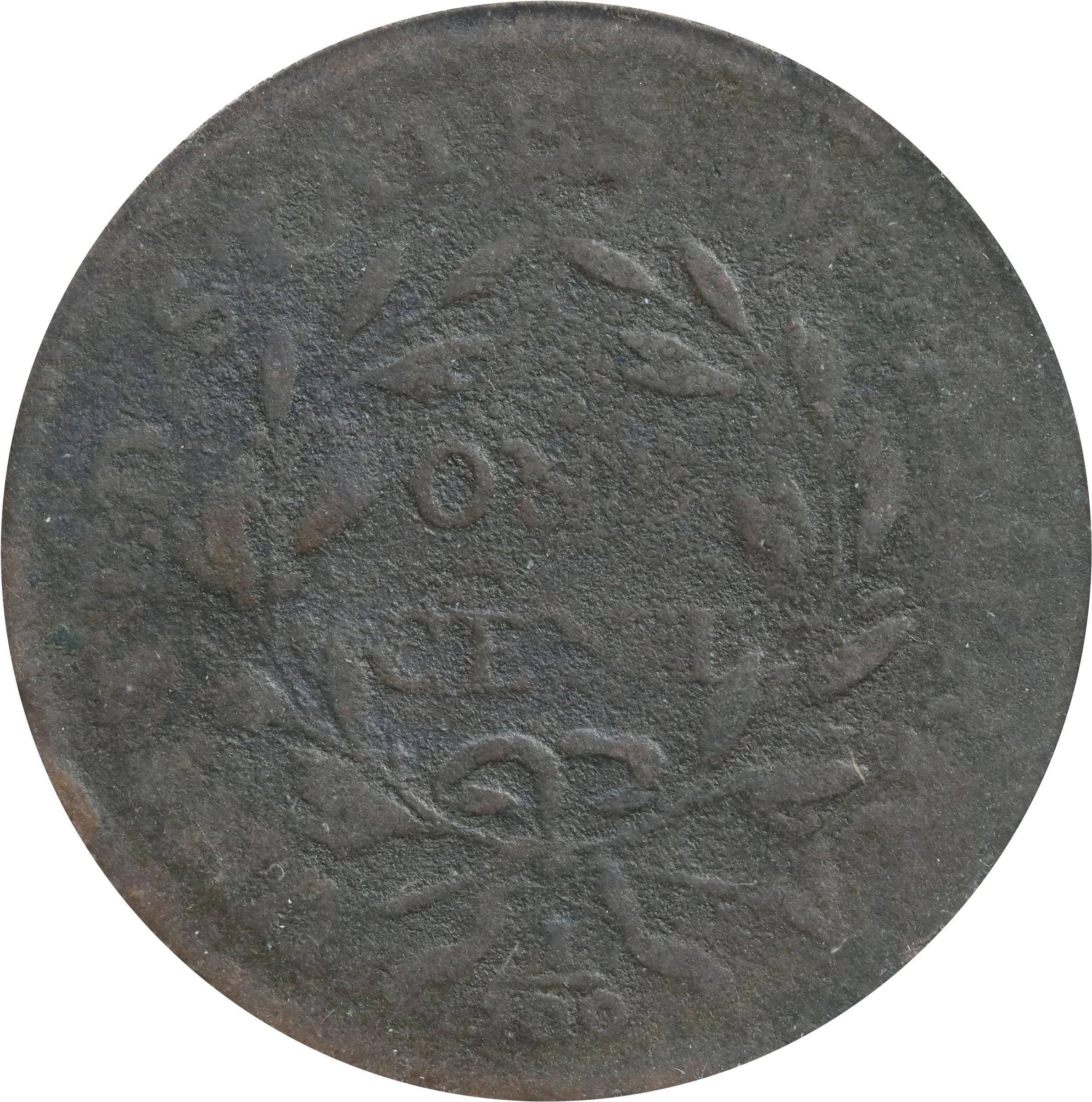 image for: 1797 Draped Bust Cent. S-121B, B-3b. Rarity-3. Reverse of 1795, Gripped Edge. Good-4 (ANACS).