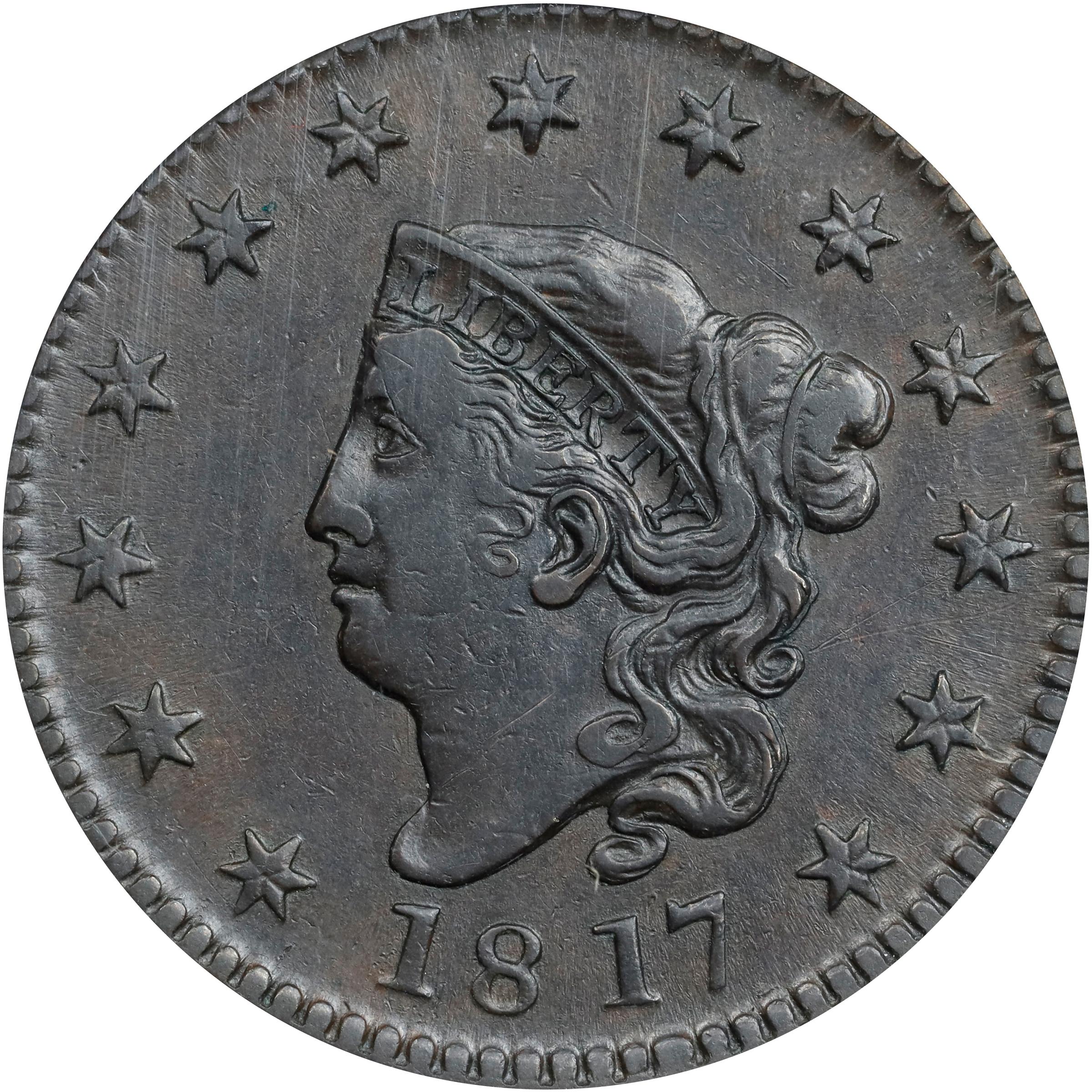image for: 1817 Matron Head Cent. N-9. Rarity-2. 13 Stars. VF-35 (ANACS).
