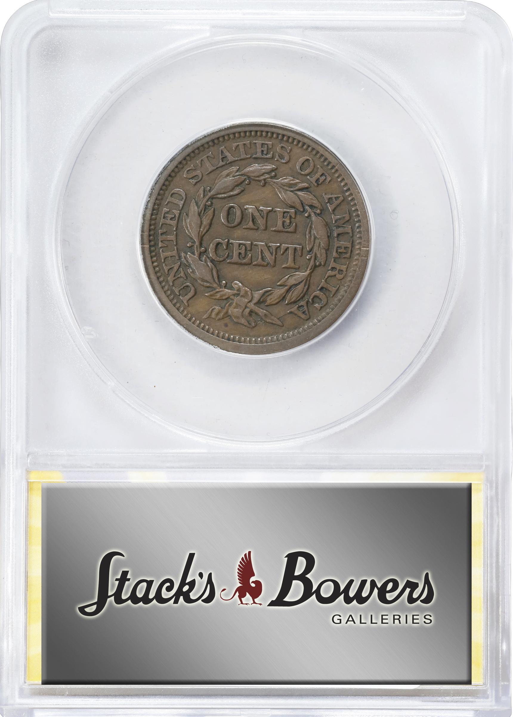 image for: 1846 Braided Hair Cent. N-1. Rarity-1. Small Date. EF-45 (ANACS).