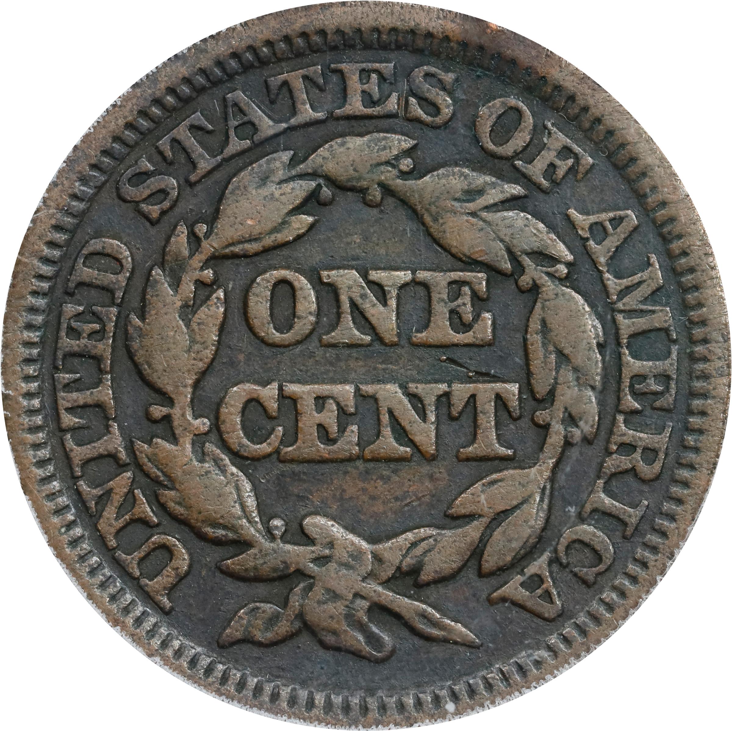 image for: 1847 Braided Hair Cent. N-18. Rarity-5. Large/Medium 7. Fine-12 (ANACS).