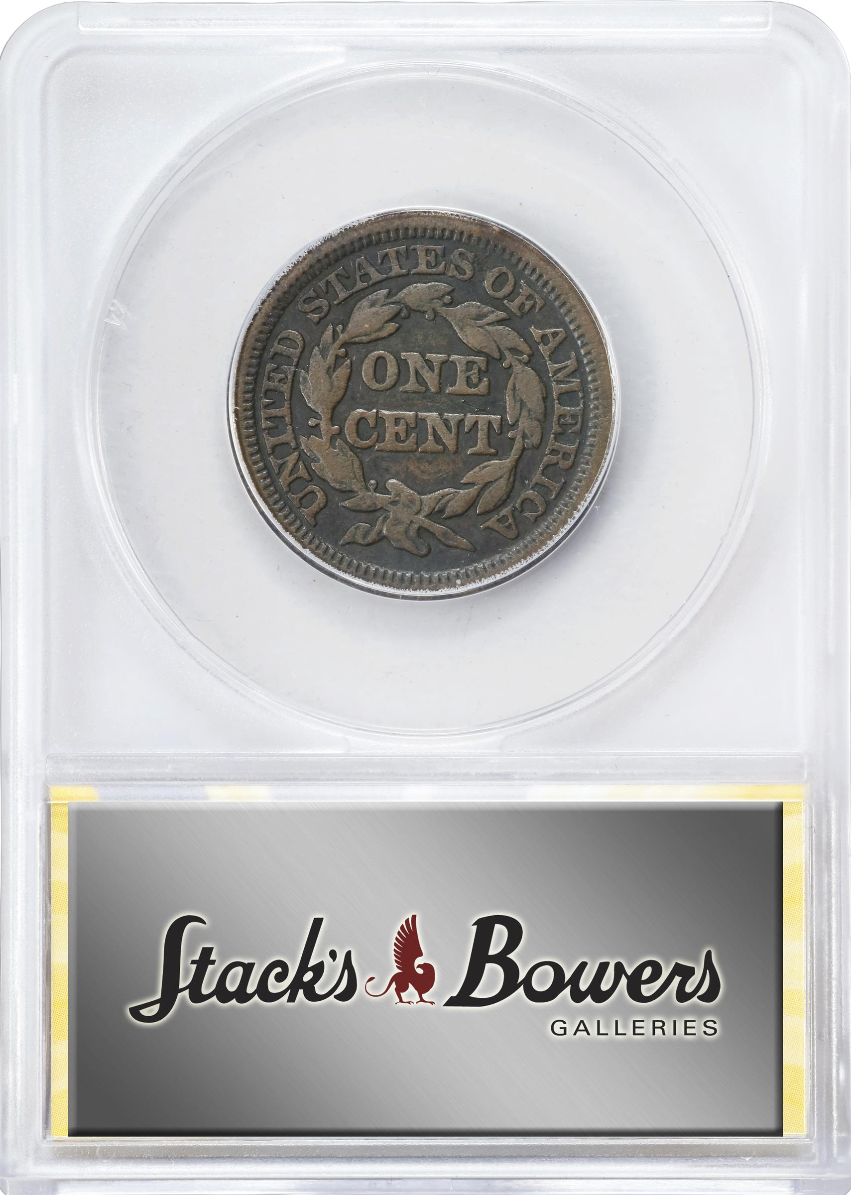image for: 1847 Braided Hair Cent. N-18. Rarity-5. Large/Medium 7. Fine-12 (ANACS).