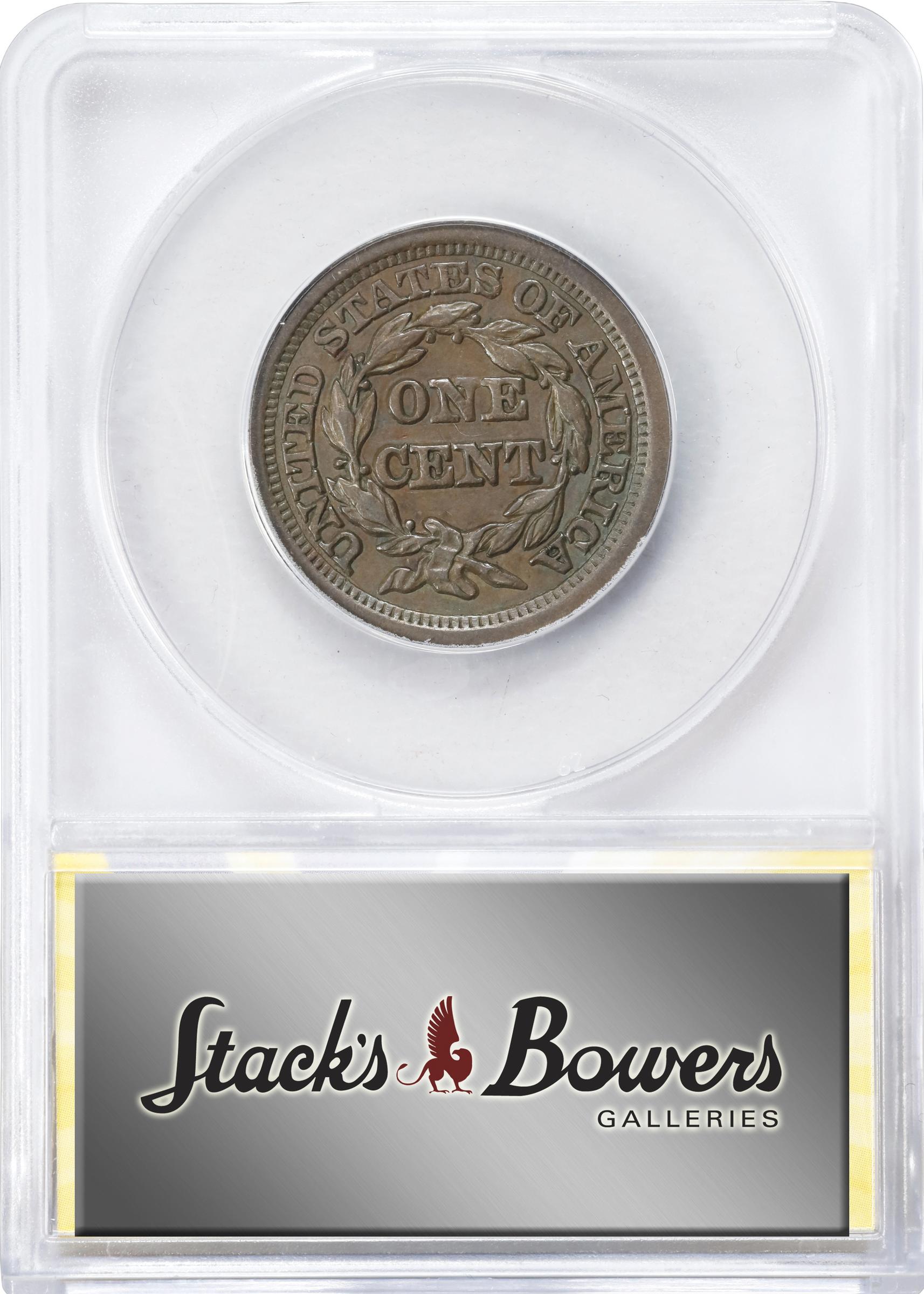 image for: 1849 Braided Hair Cent. N-2. Rarity-2. AU-55 (ANACS).