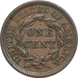 image for: 1855 Braided Hair Cent. N-9. Rarity-1. Slanting 5s, Knob on Ear. EF-45 (ANACS).