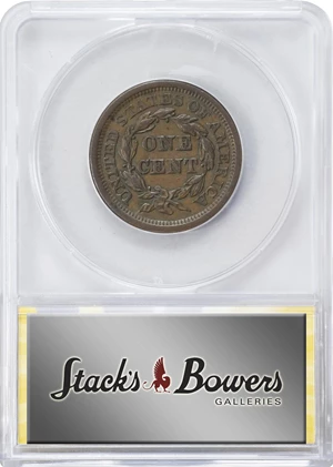 image for: 1855 Braided Hair Cent. N-9. Rarity-1. Slanting 5s, Knob on Ear. EF-45 (ANACS).