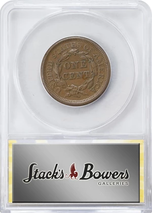 image for: 1856 Braided Hair Cent. N-14. Rarity-1. Slanting 5. AU-50 (ANACS).