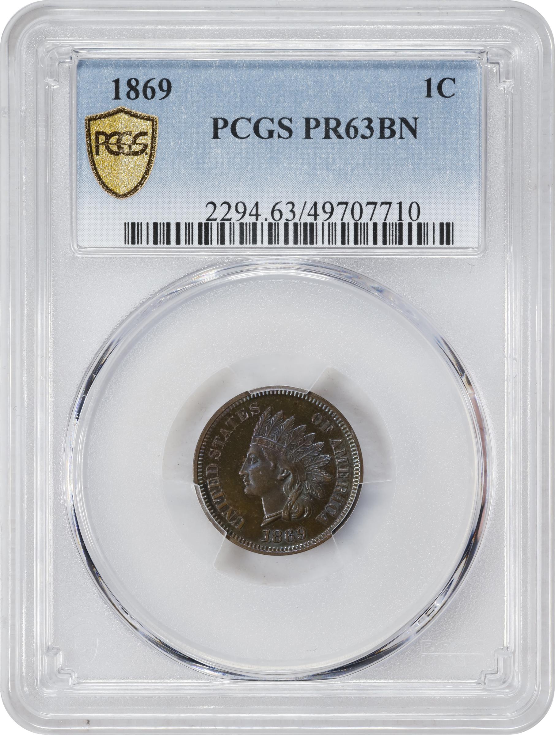 image for: 1869 Indian Cent. Proof-63 BN (PCGS).