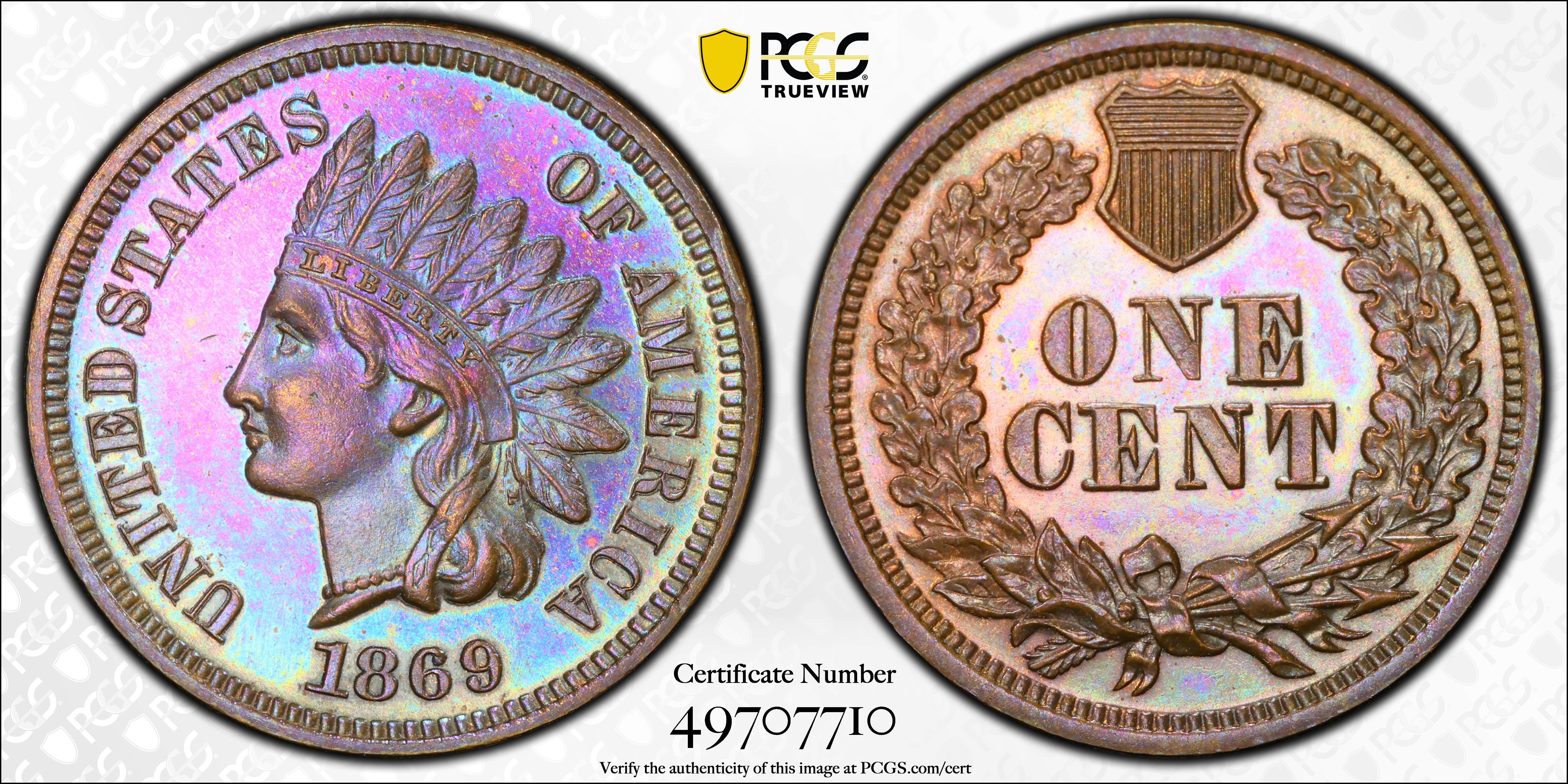 image for: 1869 Indian Cent. Proof-63 BN (PCGS).