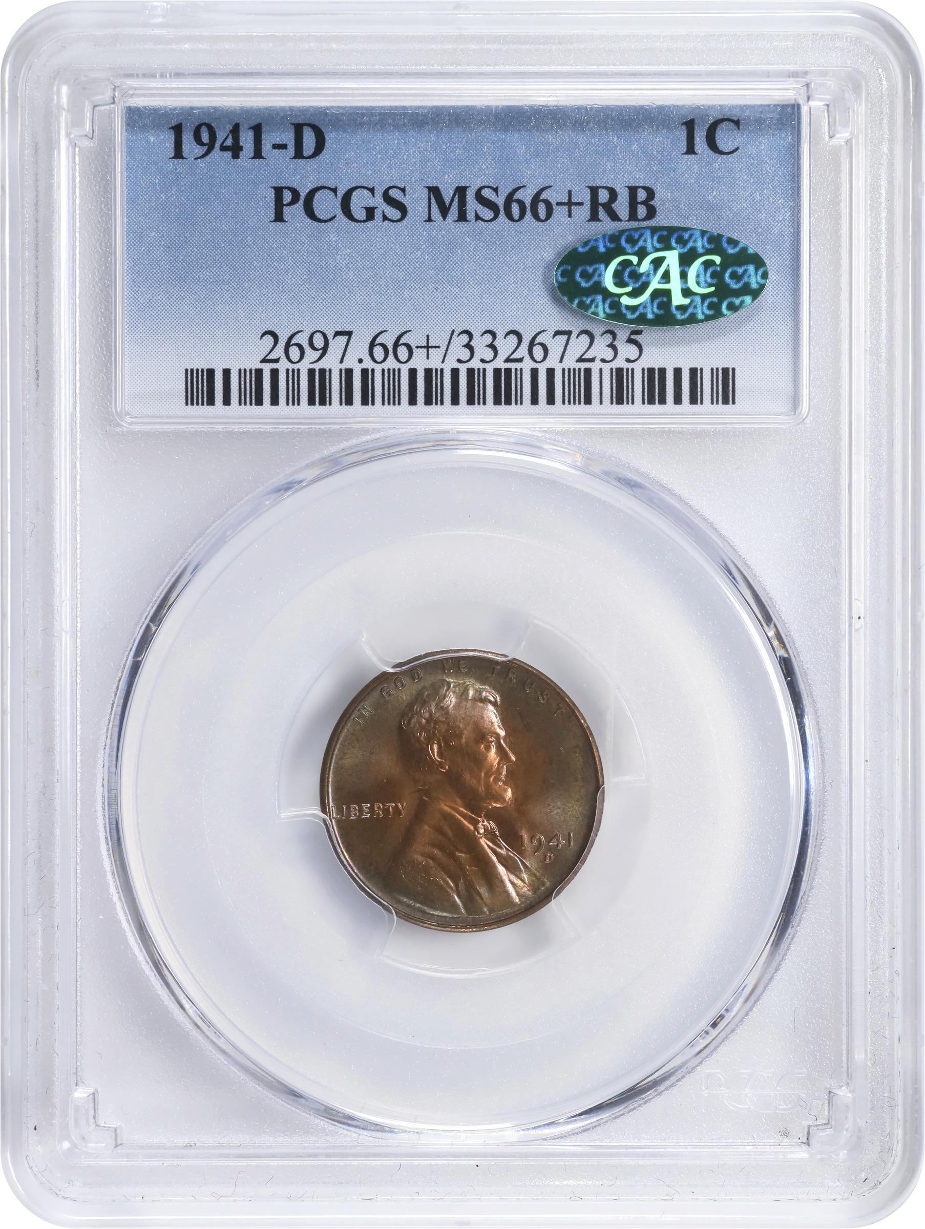 image for: 1941-D Lincoln Cent. MS-66+ RB (PCGS). CAC.