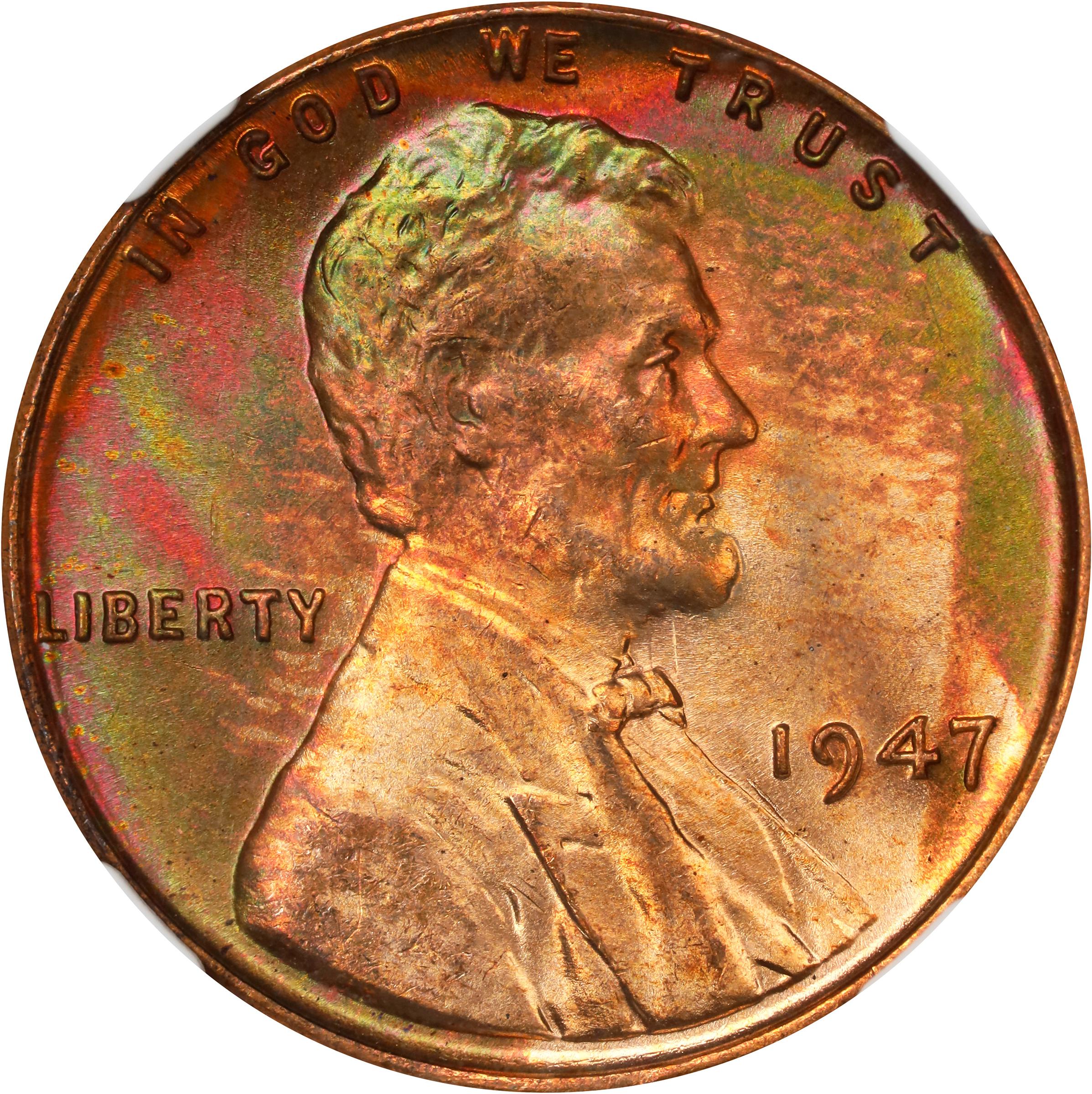 image for: 1947 Lincoln Cent. MS-66 RB (NGC).