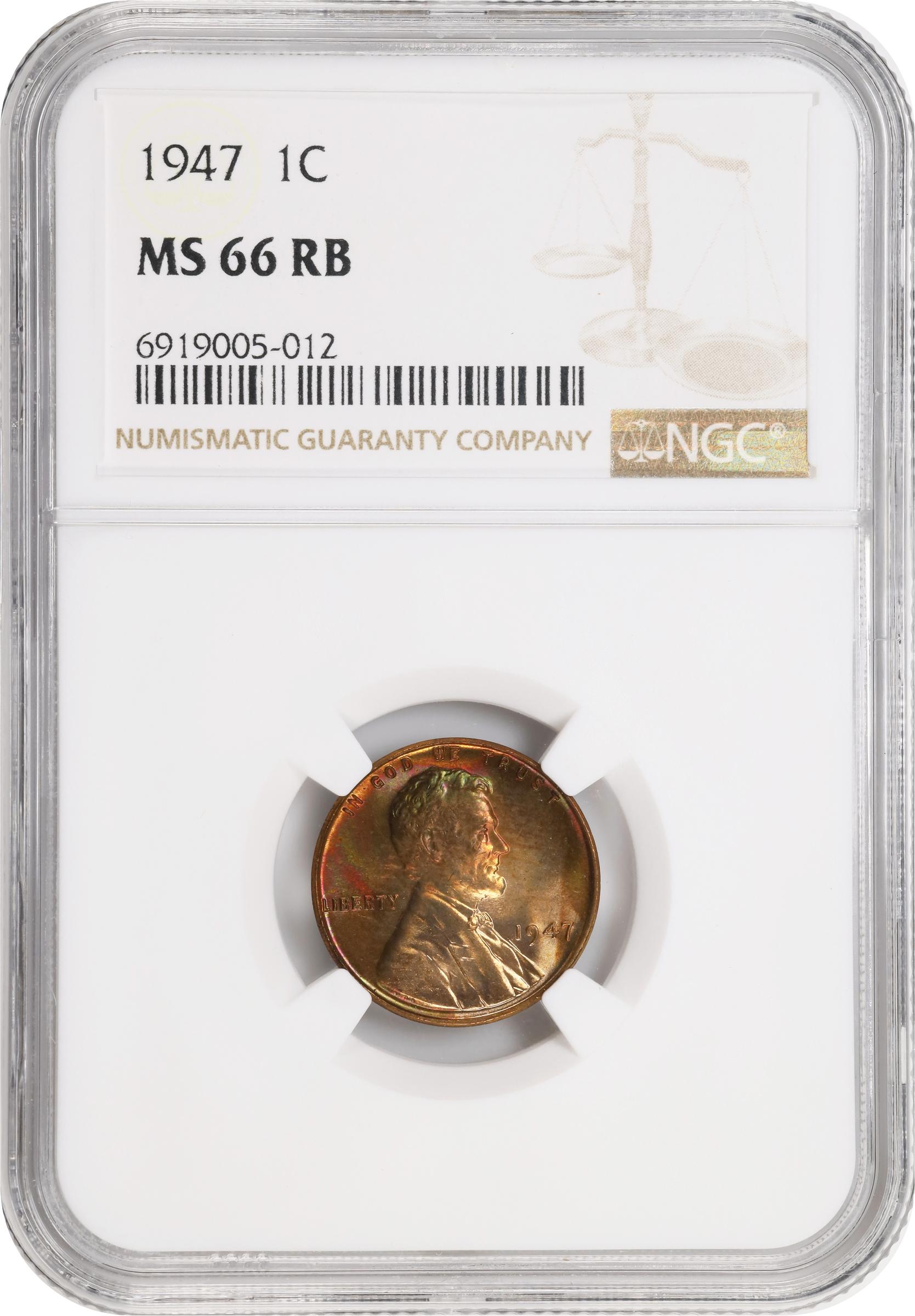 image for: 1947 Lincoln Cent. MS-66 RB (NGC).