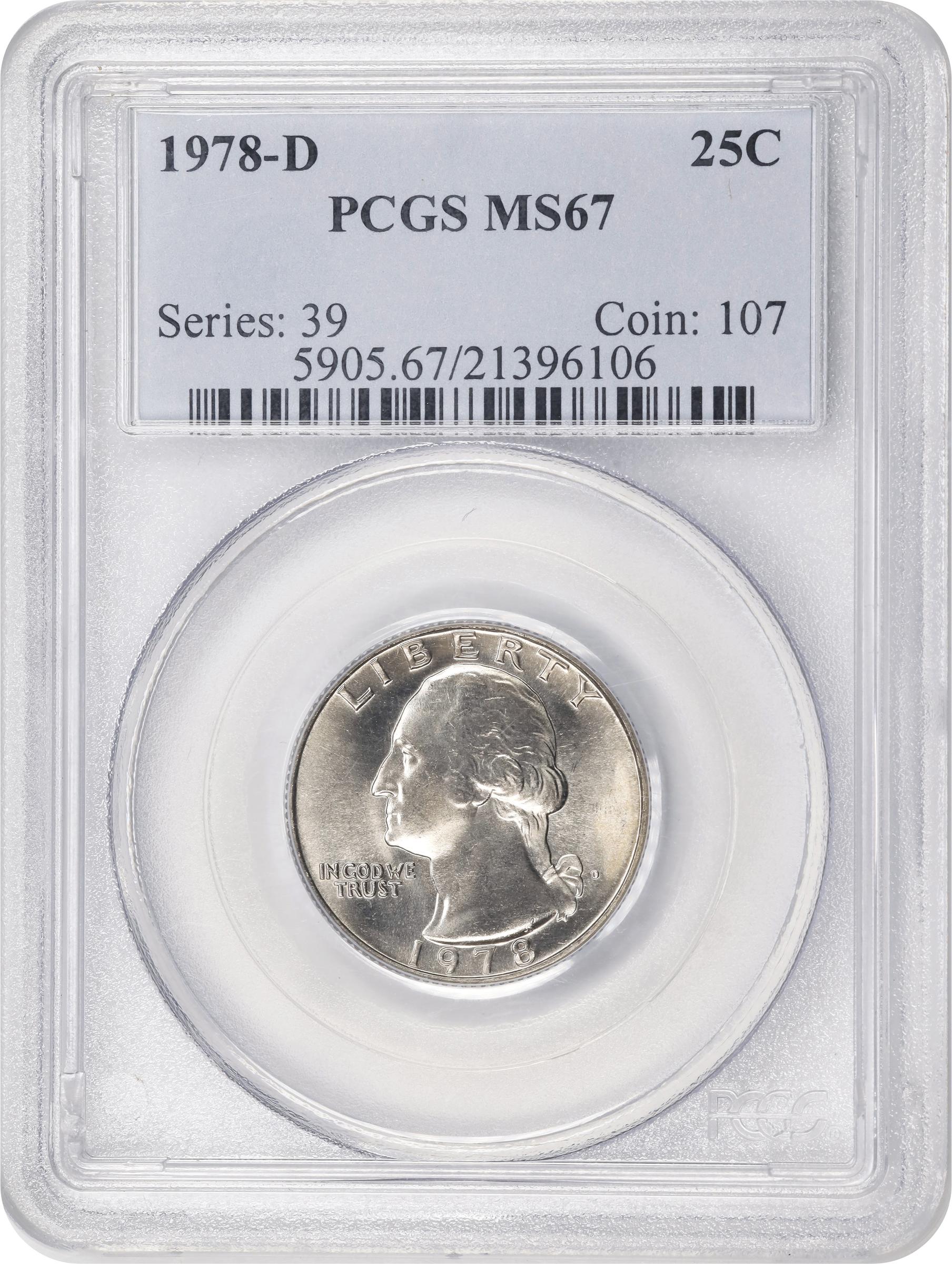 image for: 1978-D Washington Quarter. MS-67 (PCGS).